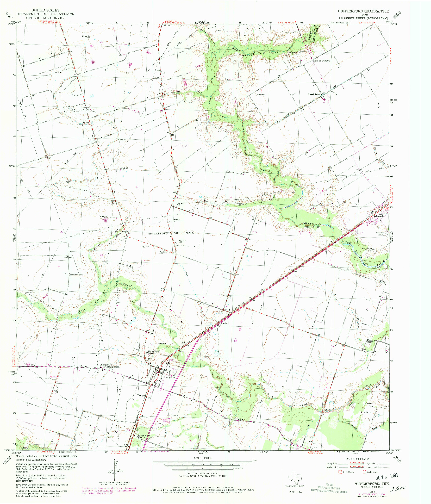 USGS 1:24000-SCALE QUADRANGLE FOR HUNGERFORD, TX 1953