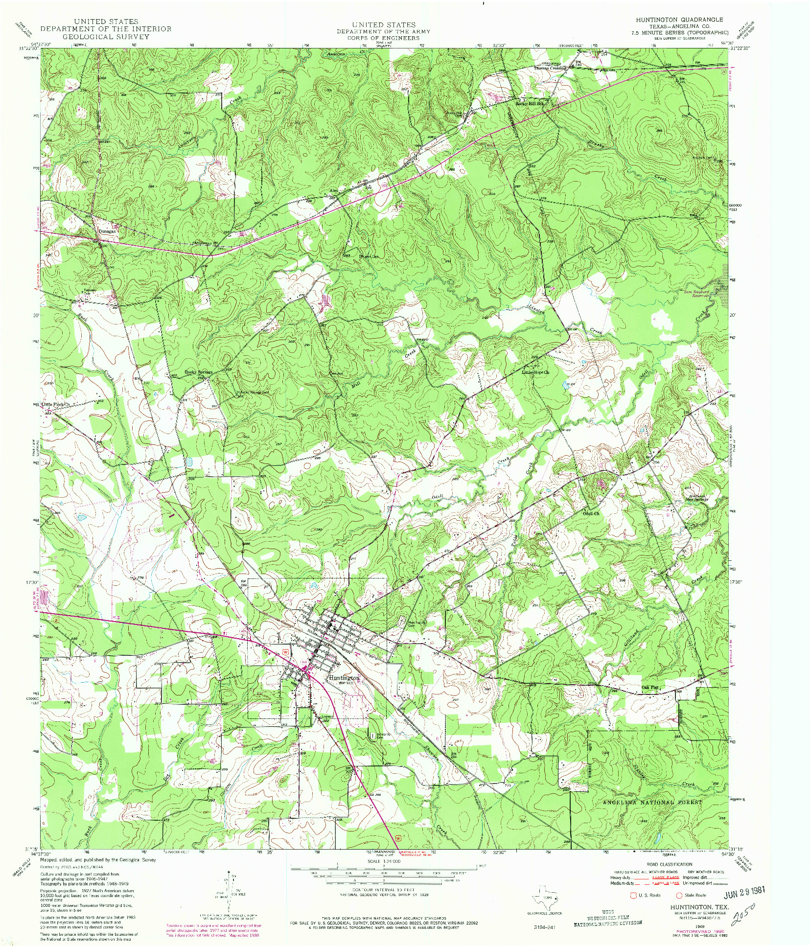 USGS 1:24000-SCALE QUADRANGLE FOR HUNTINGTON, TX 1949