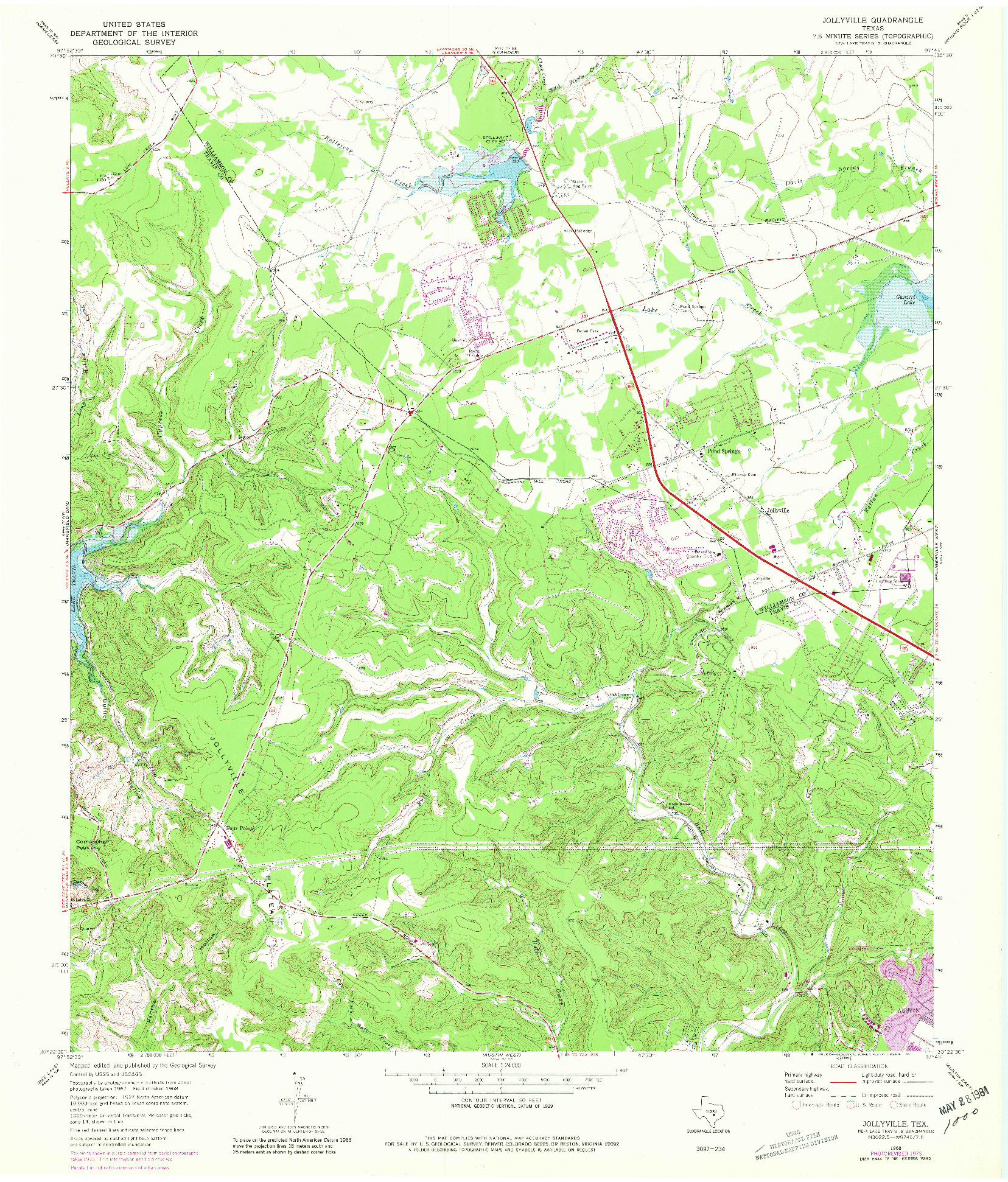 USGS 1:24000-SCALE QUADRANGLE FOR JOLLYVILLE, TX 1968