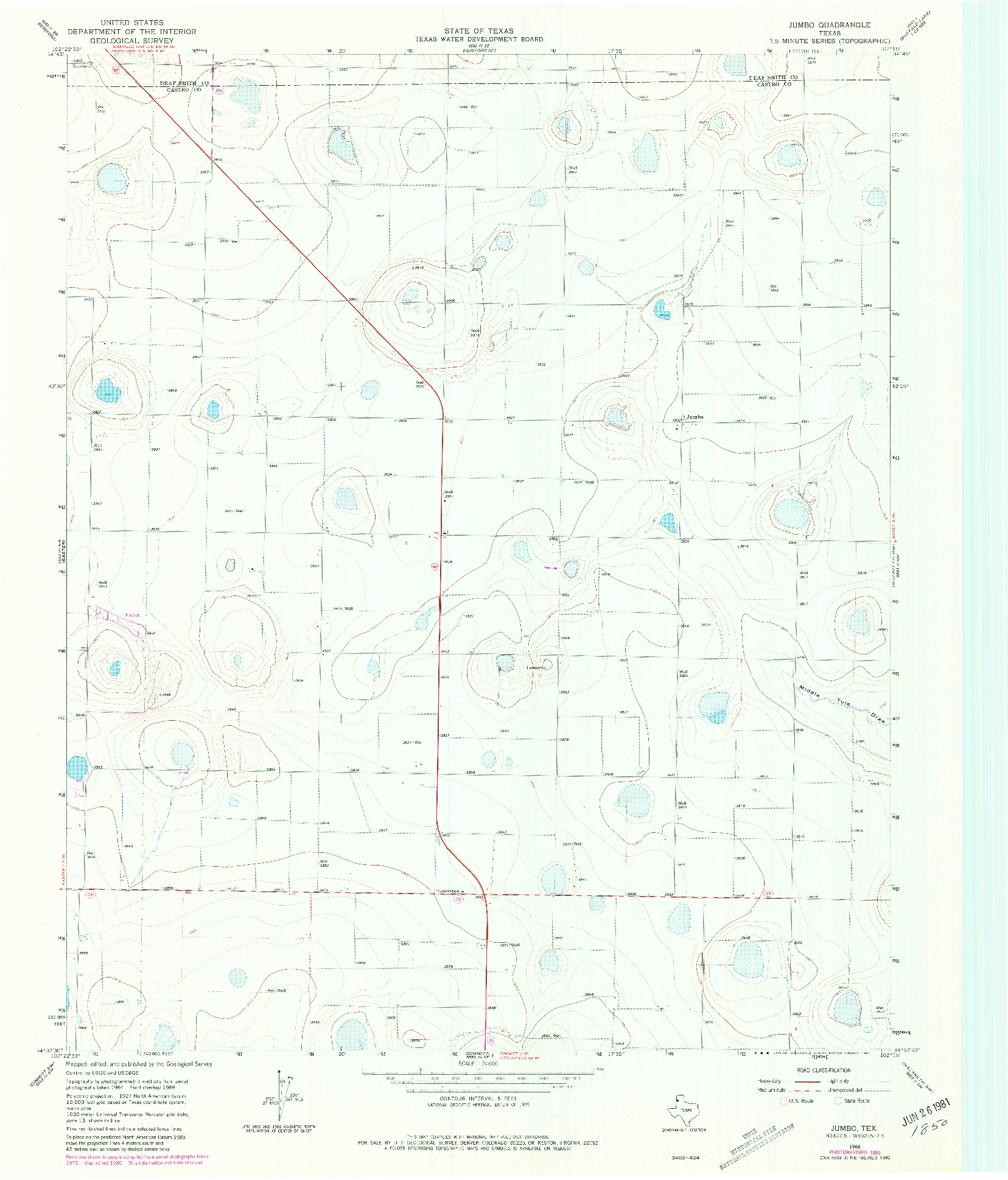 USGS 1:24000-SCALE QUADRANGLE FOR JUMBO, TX 1966