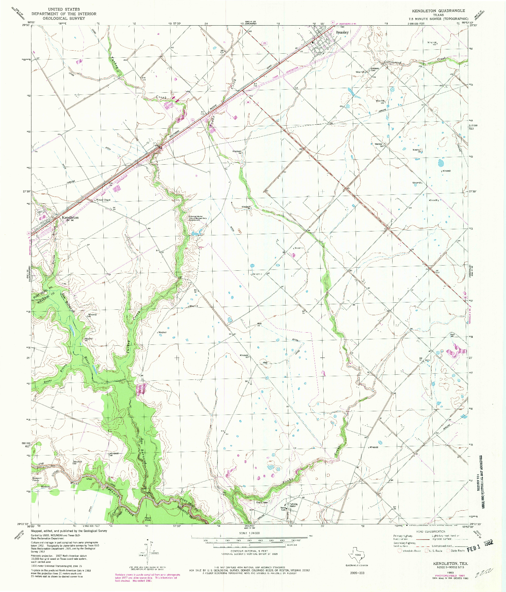USGS 1:24000-SCALE QUADRANGLE FOR KENDLETON, TX 1953