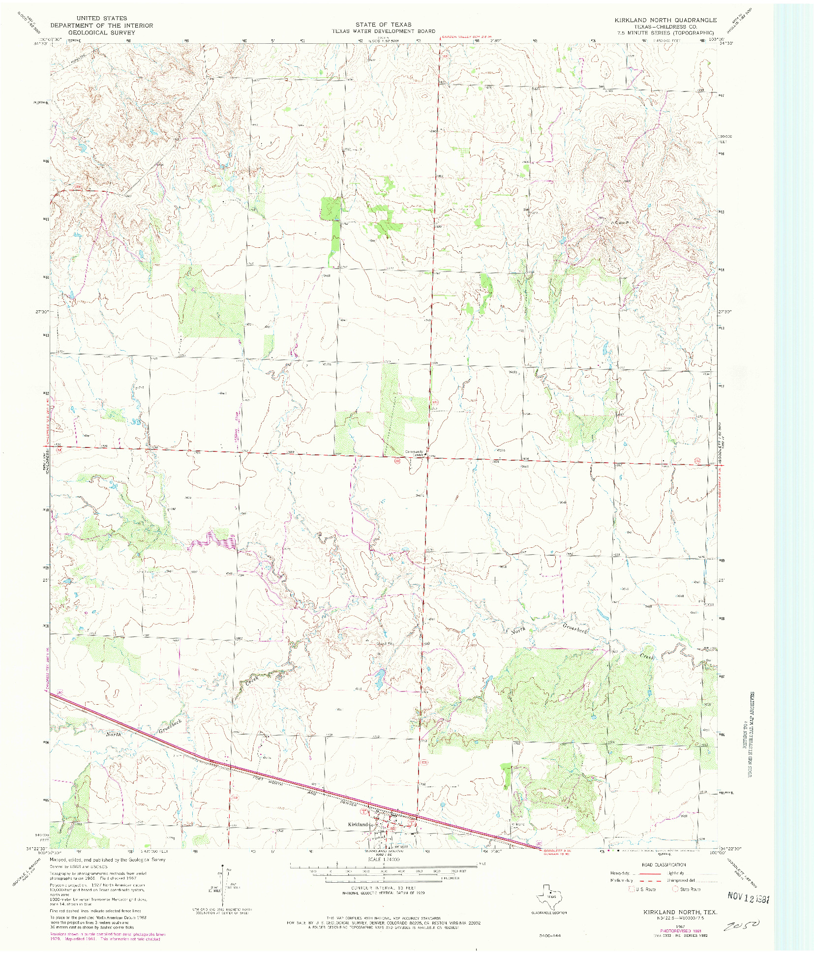 USGS 1:24000-SCALE QUADRANGLE FOR KIRKLAND NORTH, TX 1967