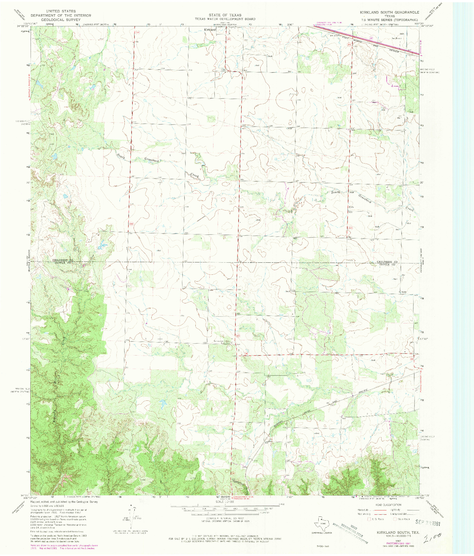 USGS 1:24000-SCALE QUADRANGLE FOR KIRKLAND SOUTH, TX 1967