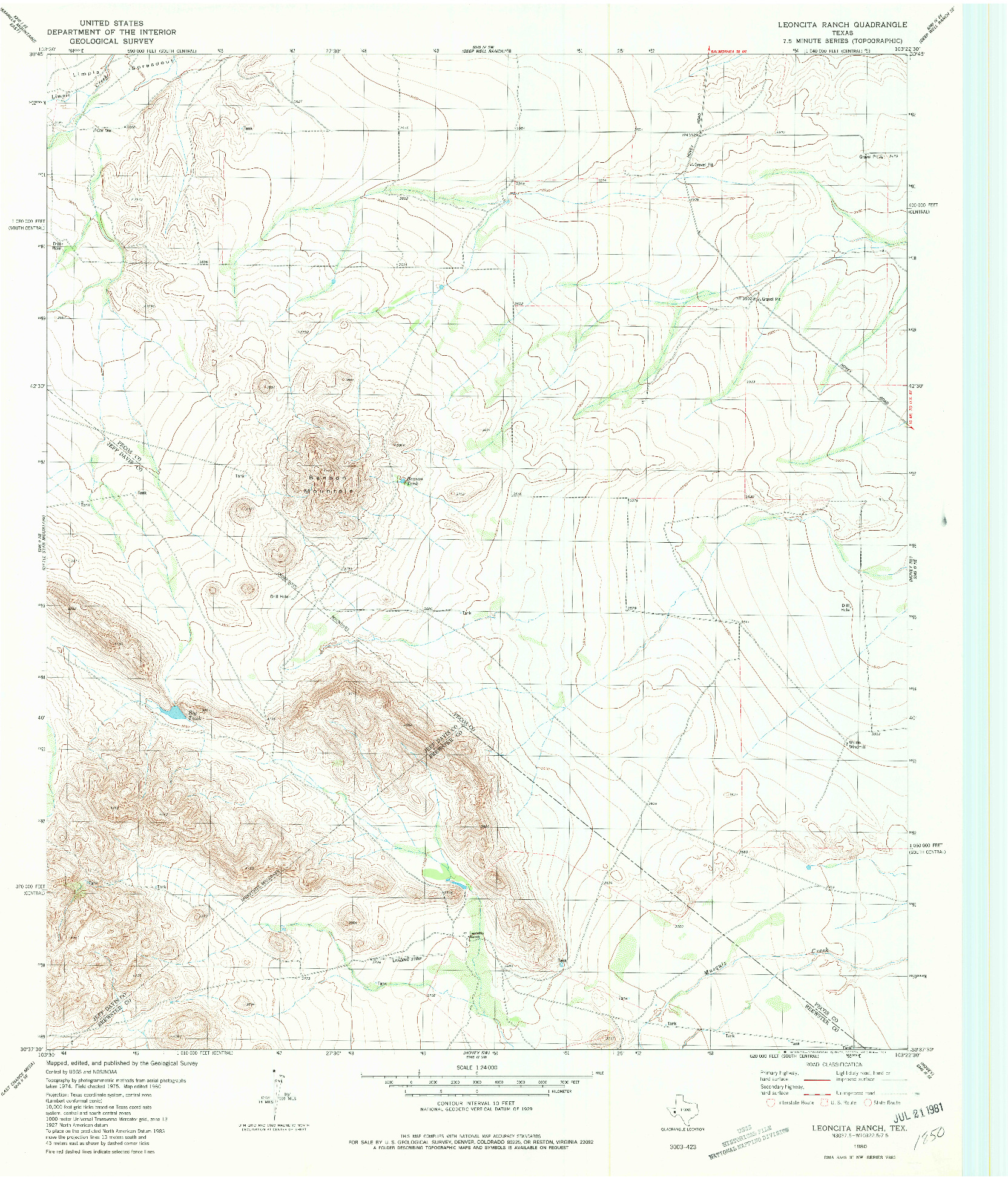 USGS 1:24000-SCALE QUADRANGLE FOR LEONCITA RANCH, TX 1980