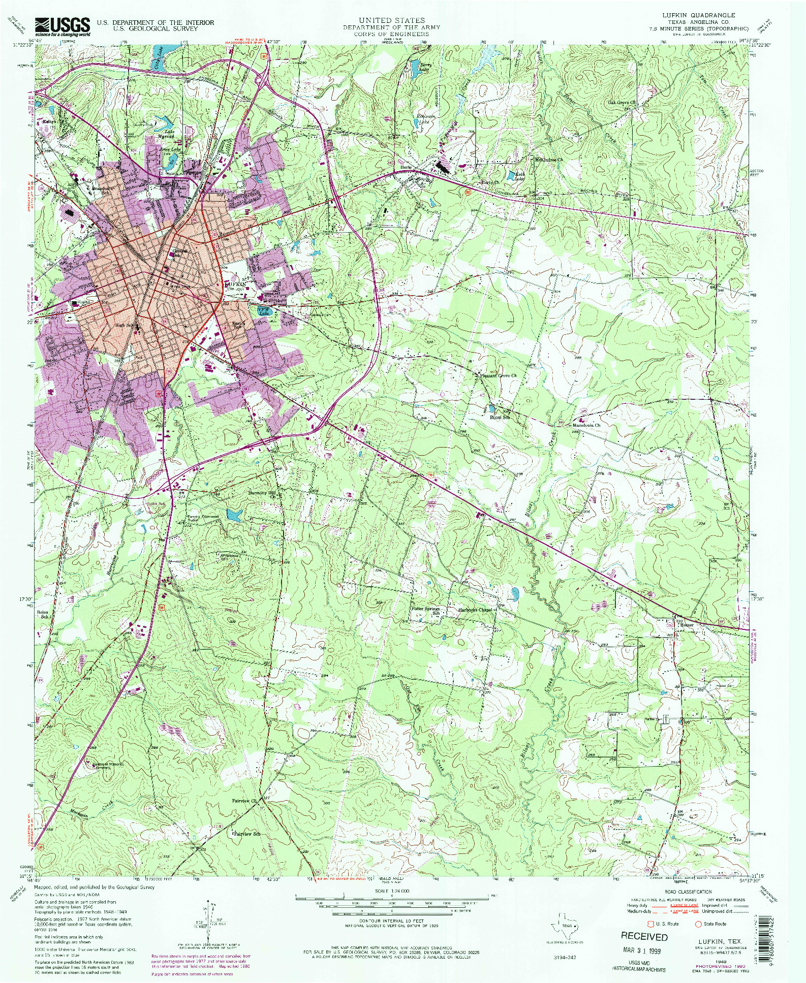 USGS 1:24000-SCALE QUADRANGLE FOR LUFKIN, TX 1949