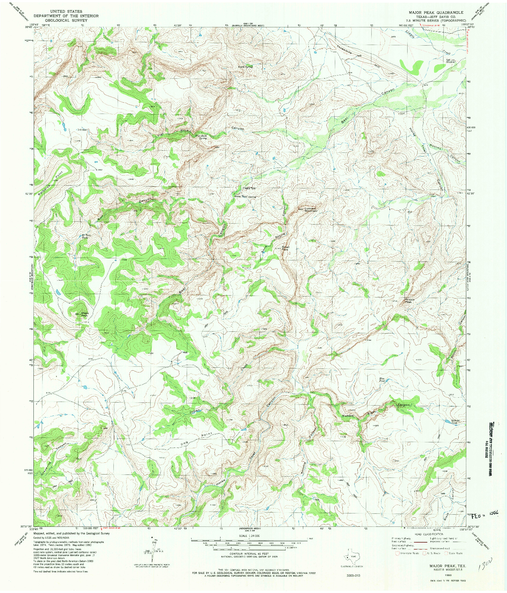 USGS 1:24000-SCALE QUADRANGLE FOR MAJOR PEAK, TX 1980