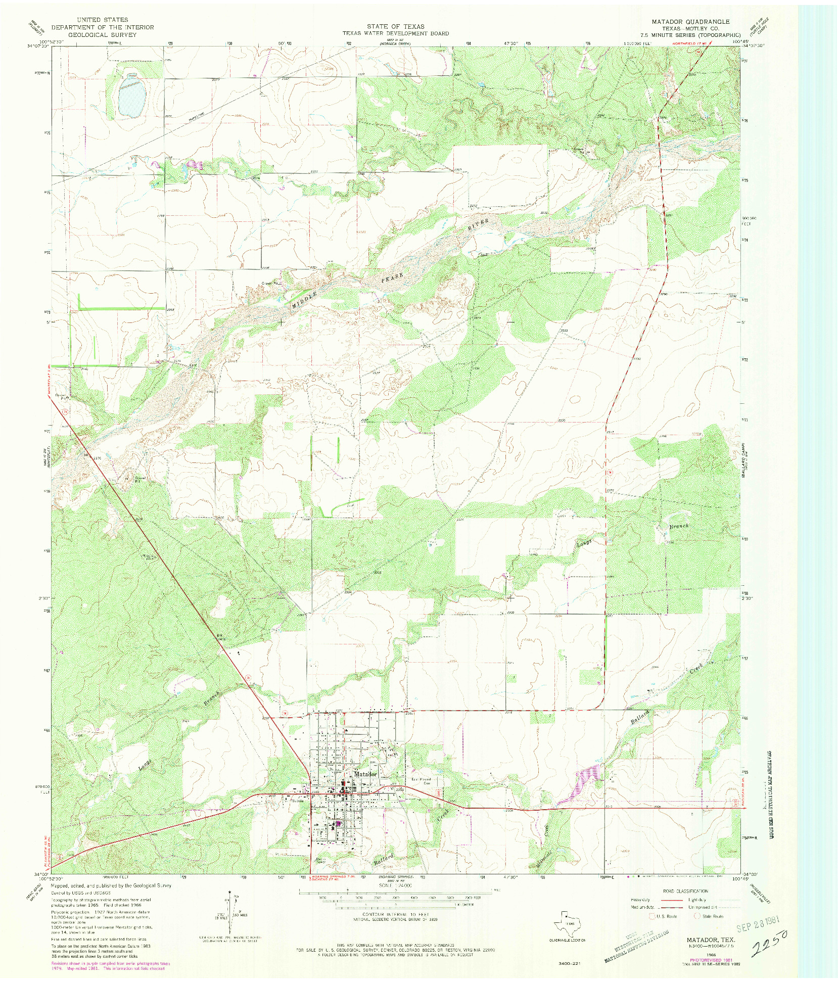 USGS 1:24000-SCALE QUADRANGLE FOR MATADOR, TX 1966