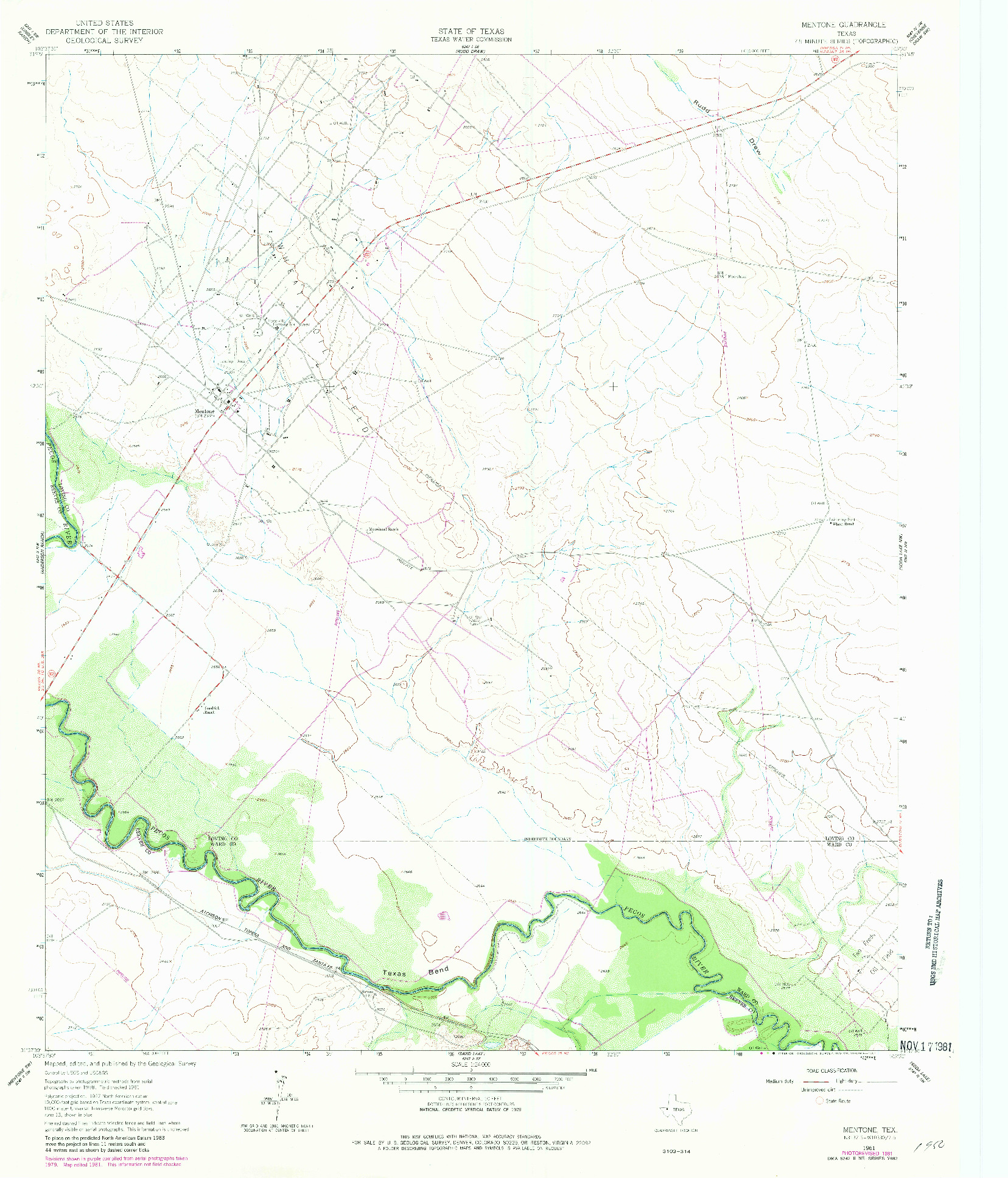 USGS 1:24000-SCALE QUADRANGLE FOR MENTONE, TX 1961
