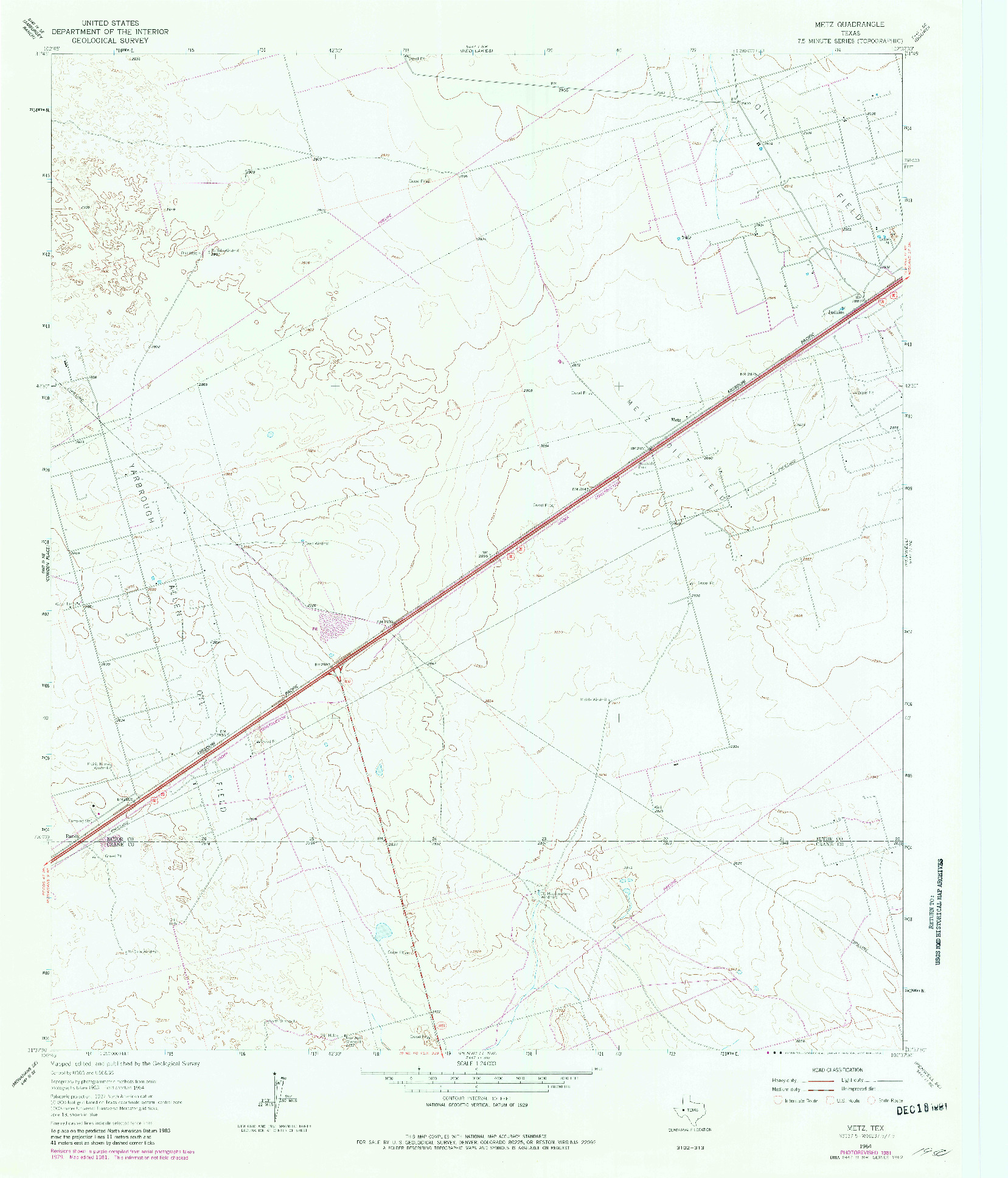 USGS 1:24000-SCALE QUADRANGLE FOR METZ, TX 1964