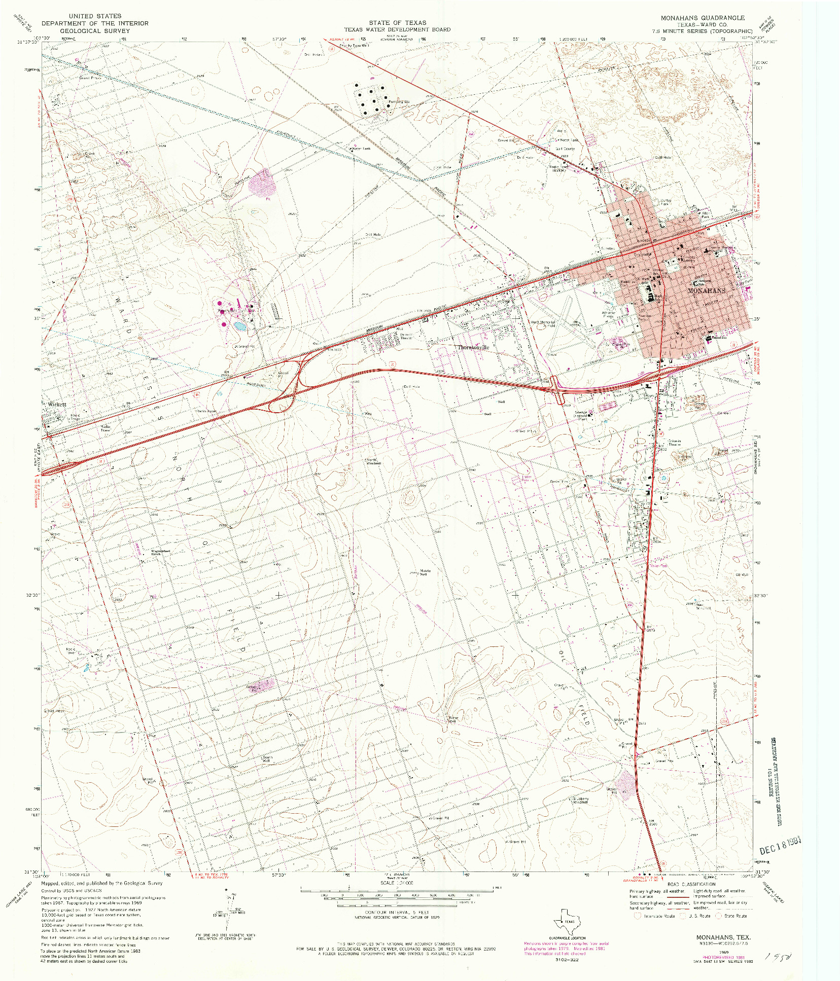 USGS 1:24000-SCALE QUADRANGLE FOR MONAHANS, TX 1969