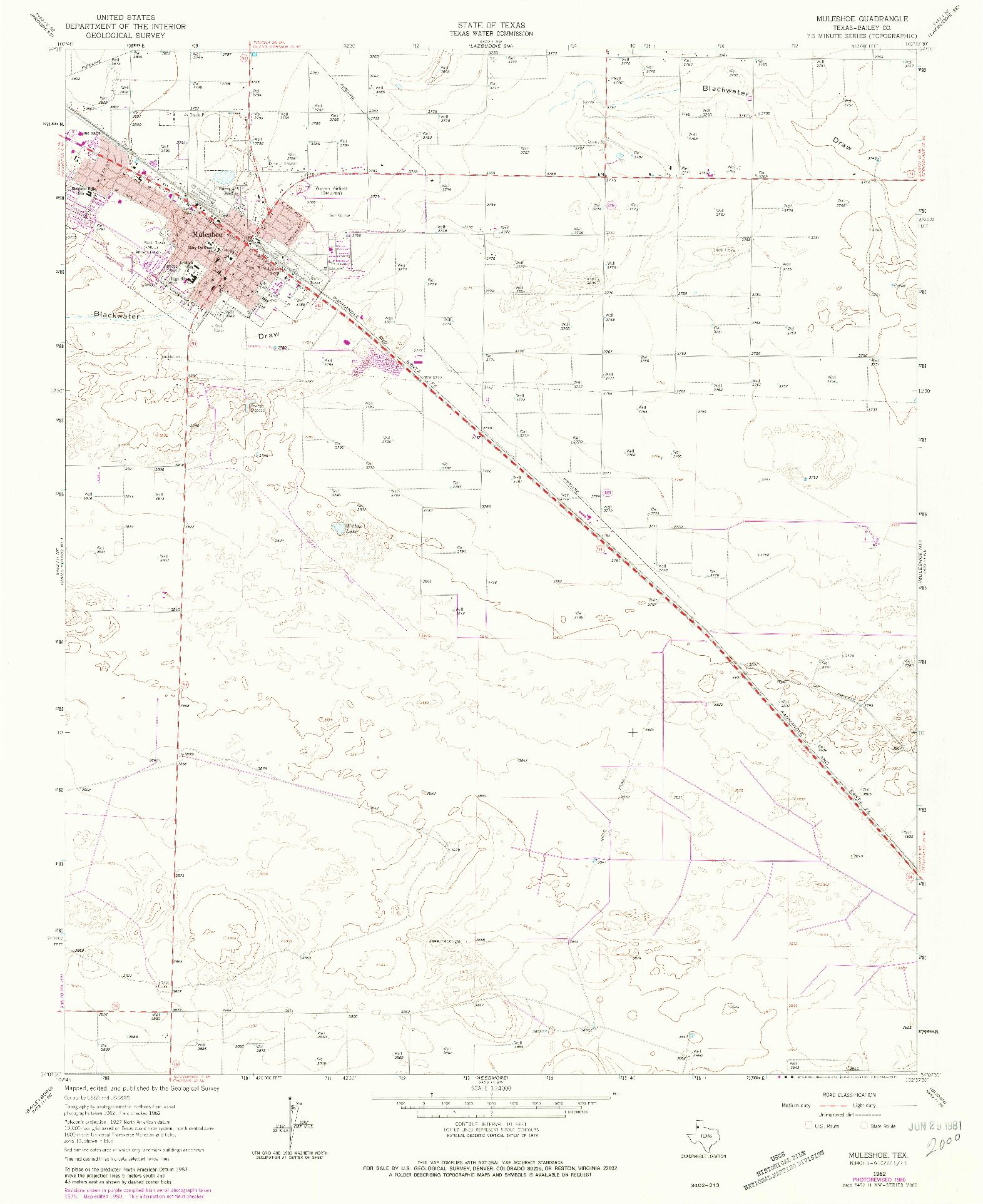 USGS 1:24000-SCALE QUADRANGLE FOR MULESHOE, TX 1962