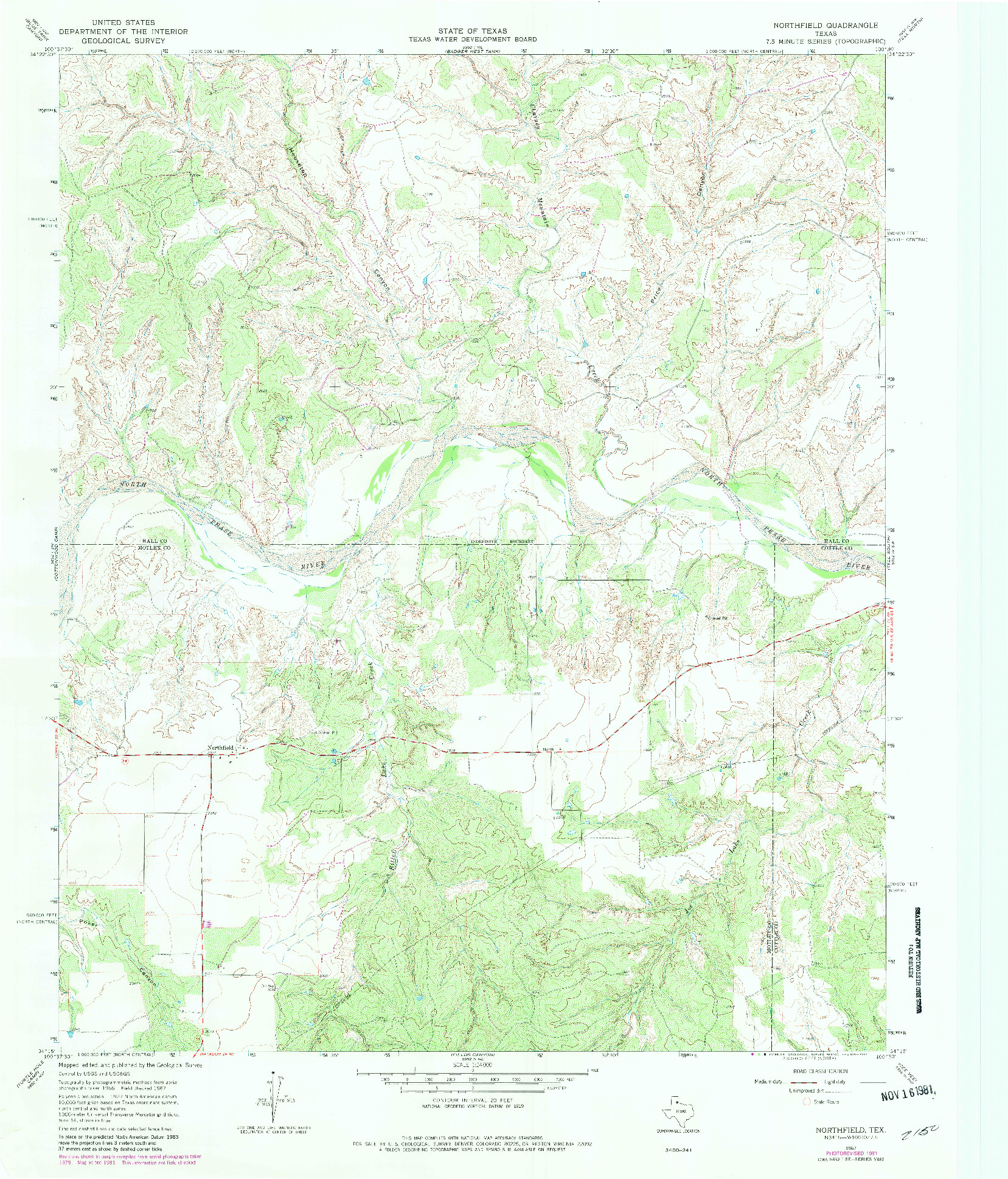 USGS 1:24000-SCALE QUADRANGLE FOR NORTHFIELD, TX 1967