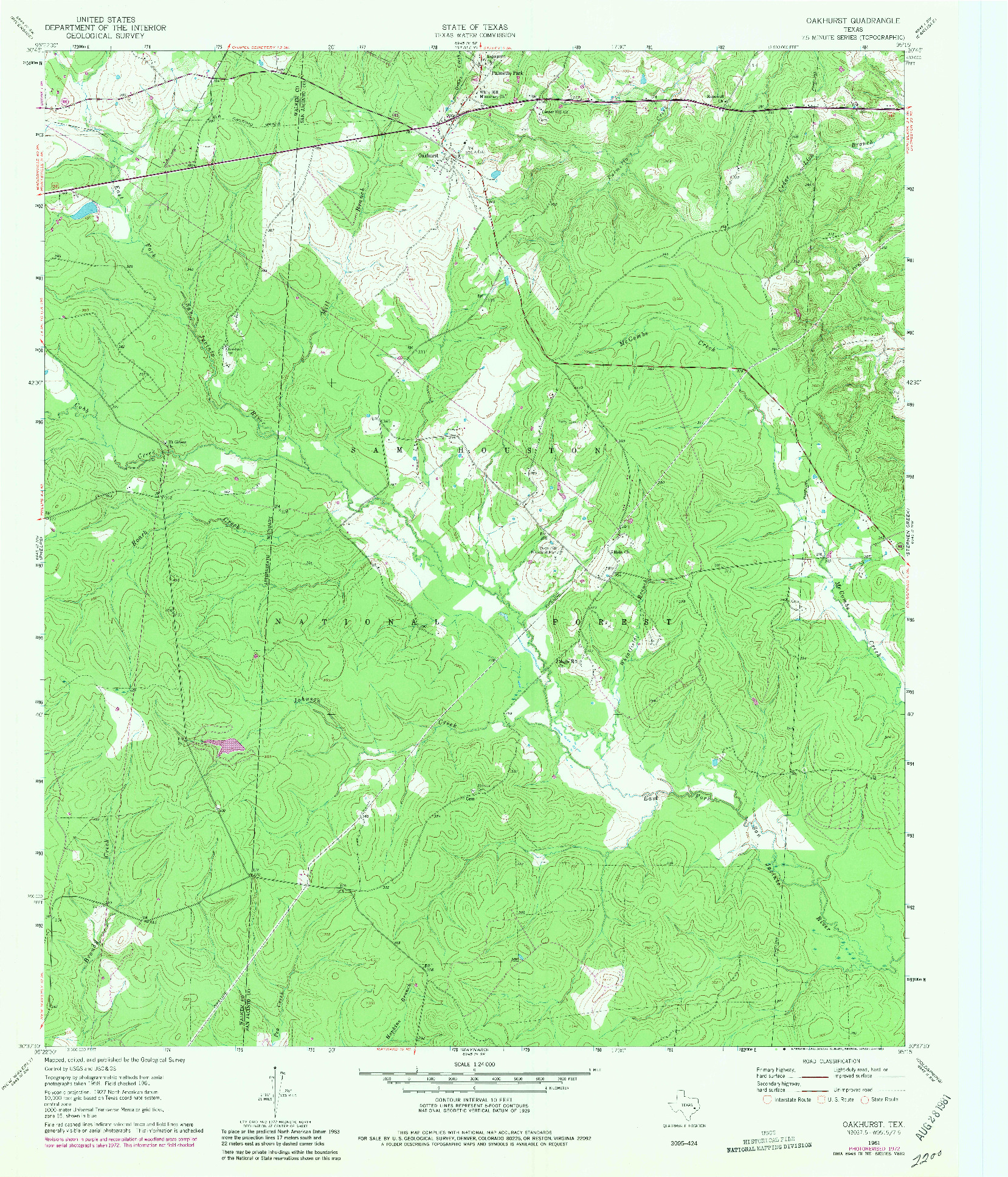 USGS 1:24000-SCALE QUADRANGLE FOR OAKHURST, TX 1961