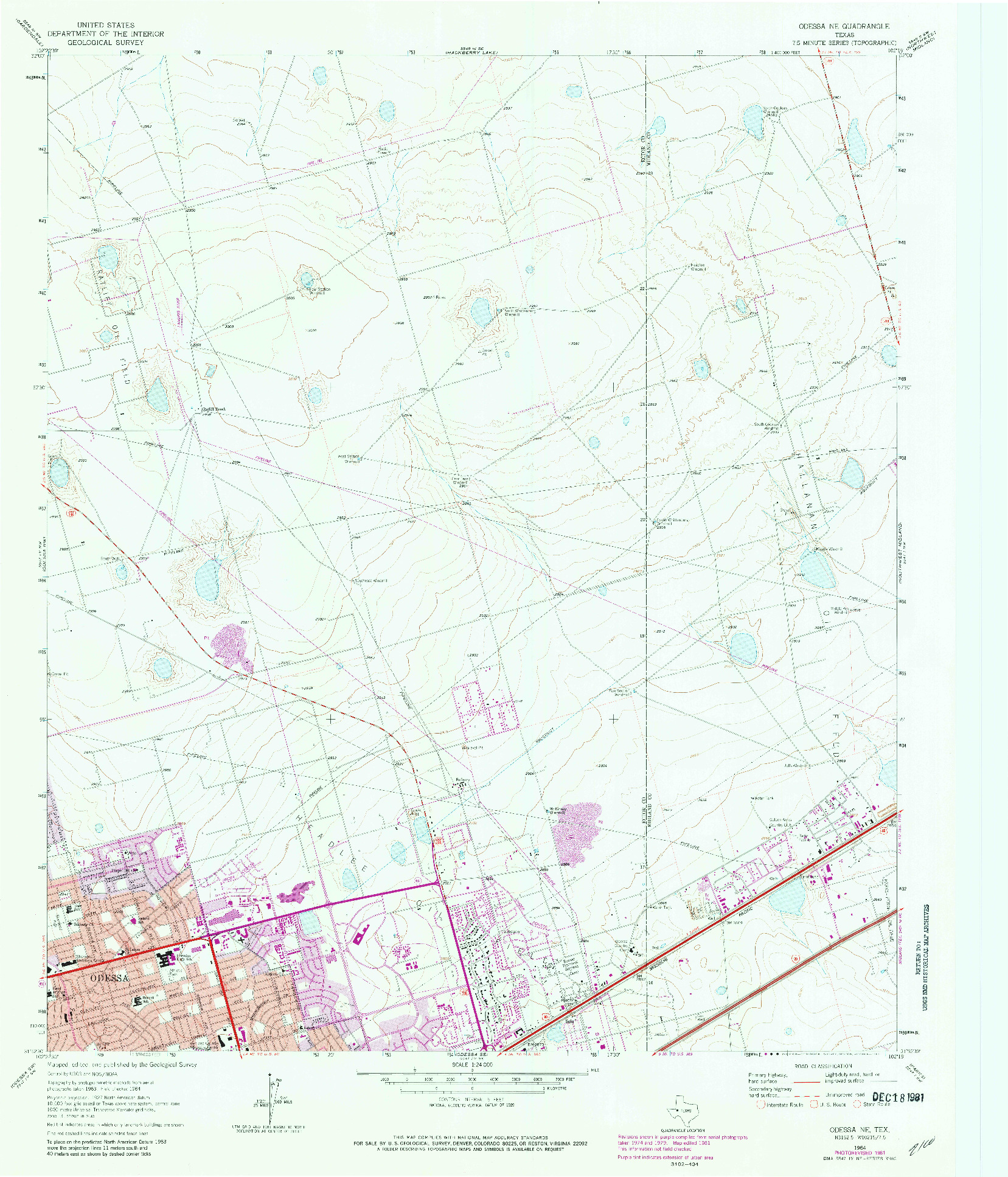 USGS 1:24000-SCALE QUADRANGLE FOR ODESSA NE, TX 1964