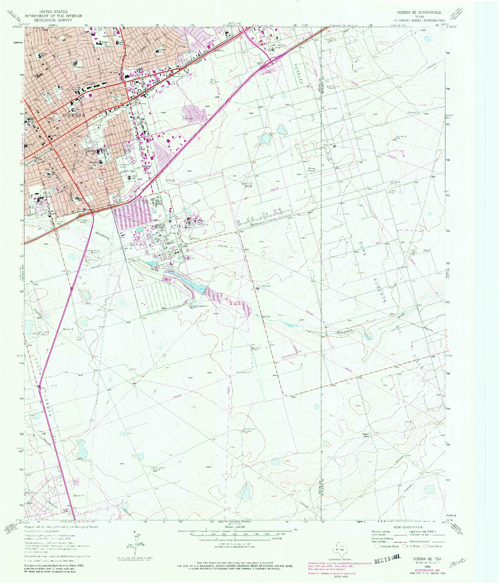 USGS 1:24000-SCALE QUADRANGLE FOR ODESSA SE, TX 1964