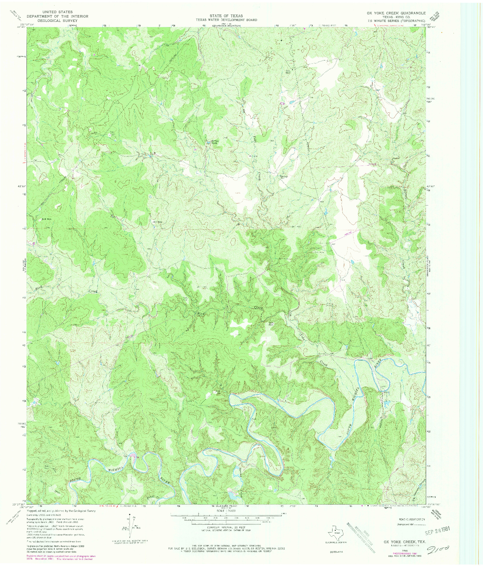 USGS 1:24000-SCALE QUADRANGLE FOR OX YOKE CREEK, TX 1966