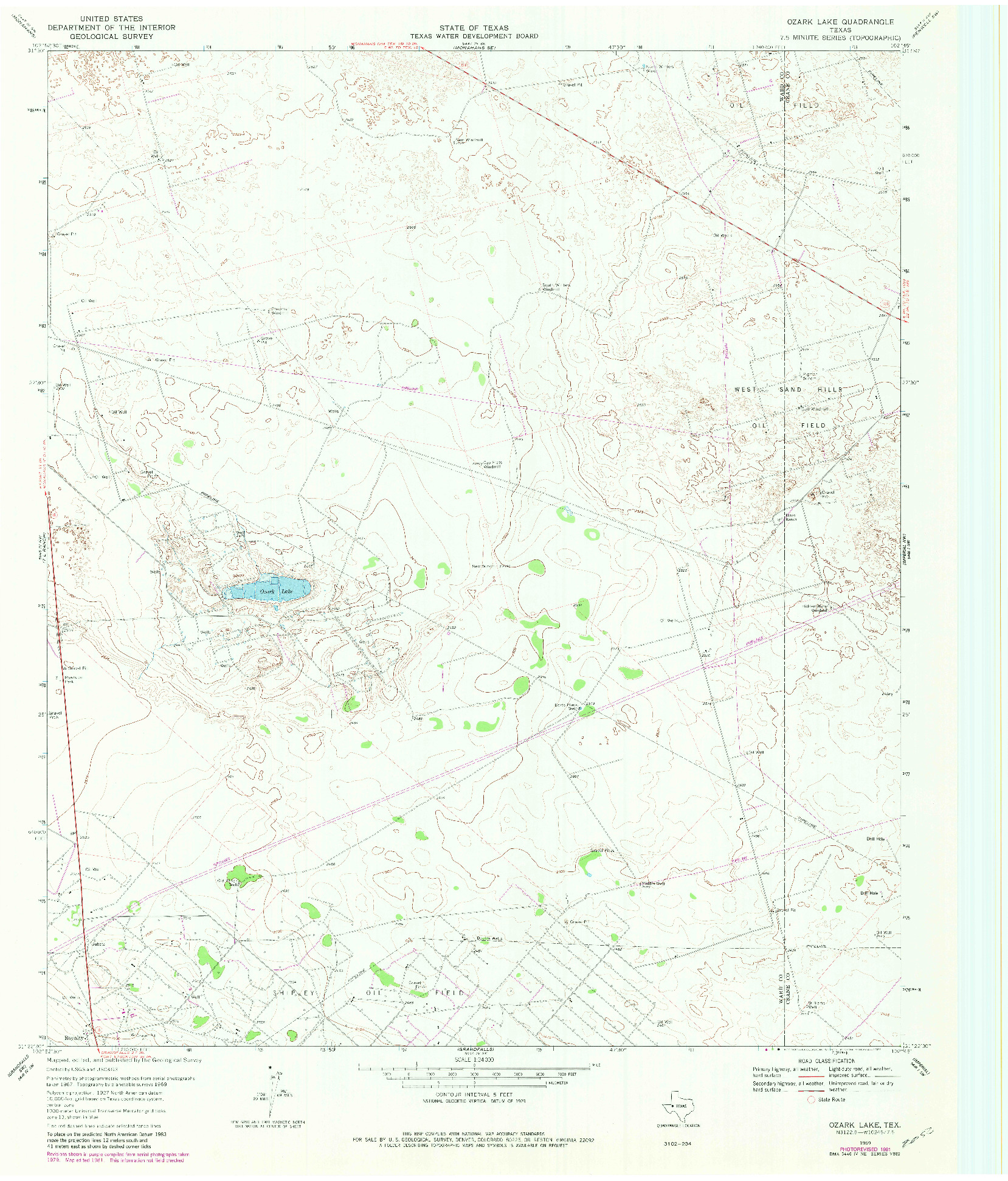 USGS 1:24000-SCALE QUADRANGLE FOR OZARK LAKE, TX 1969