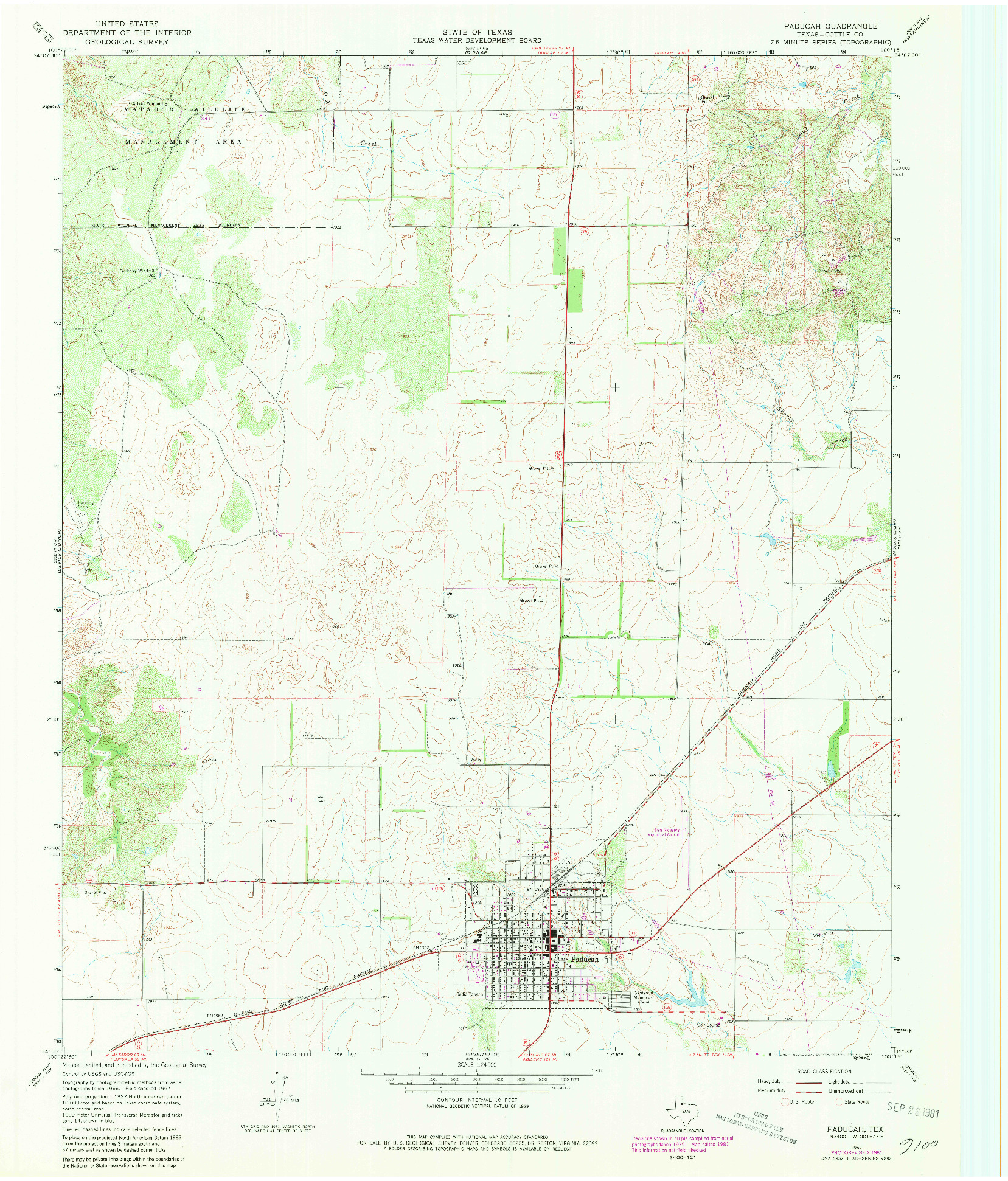 USGS 1:24000-SCALE QUADRANGLE FOR PADUCAH, TX 1967