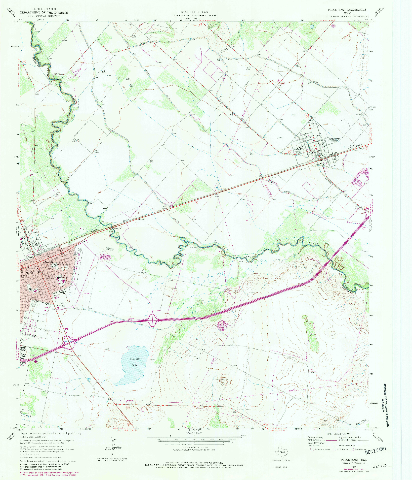 USGS 1:24000-SCALE QUADRANGLE FOR PECOS EAST, TX 1963