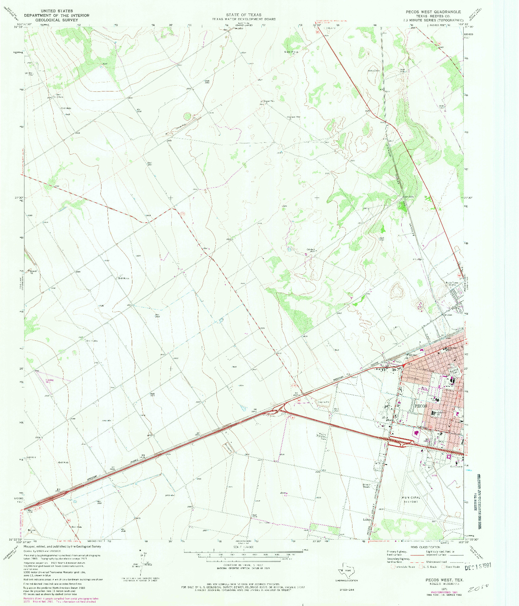 USGS 1:24000-SCALE QUADRANGLE FOR PECOS WEST, TX 1971