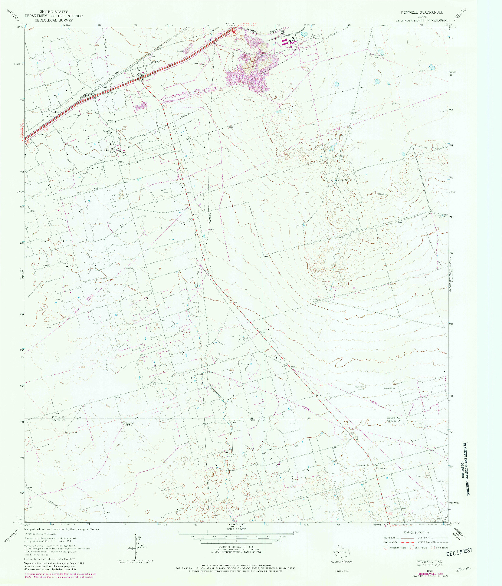 USGS 1:24000-SCALE QUADRANGLE FOR PENWELL, TX 1964