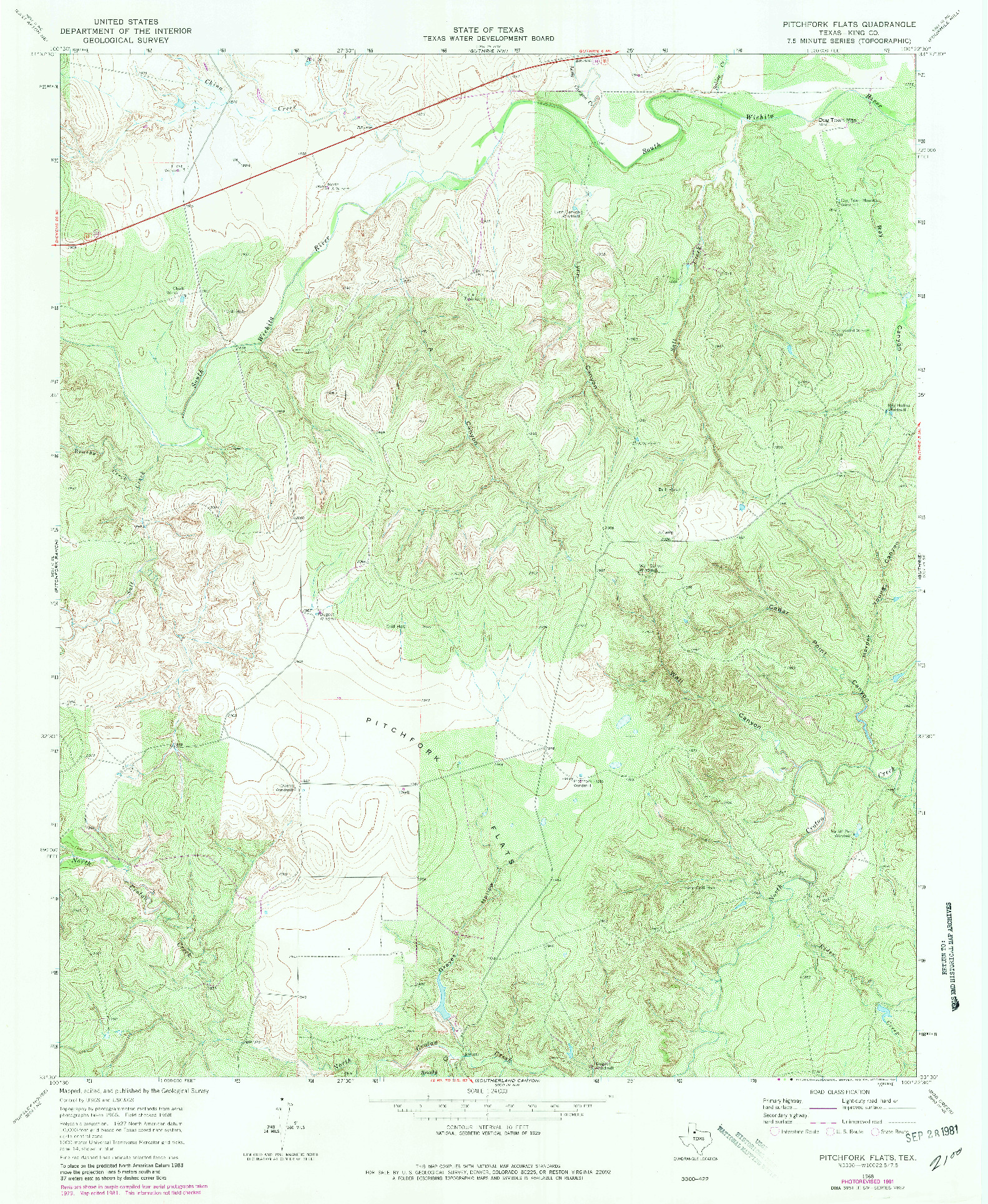 USGS 1:24000-SCALE QUADRANGLE FOR PITCHFORK FLATS, TX 1968