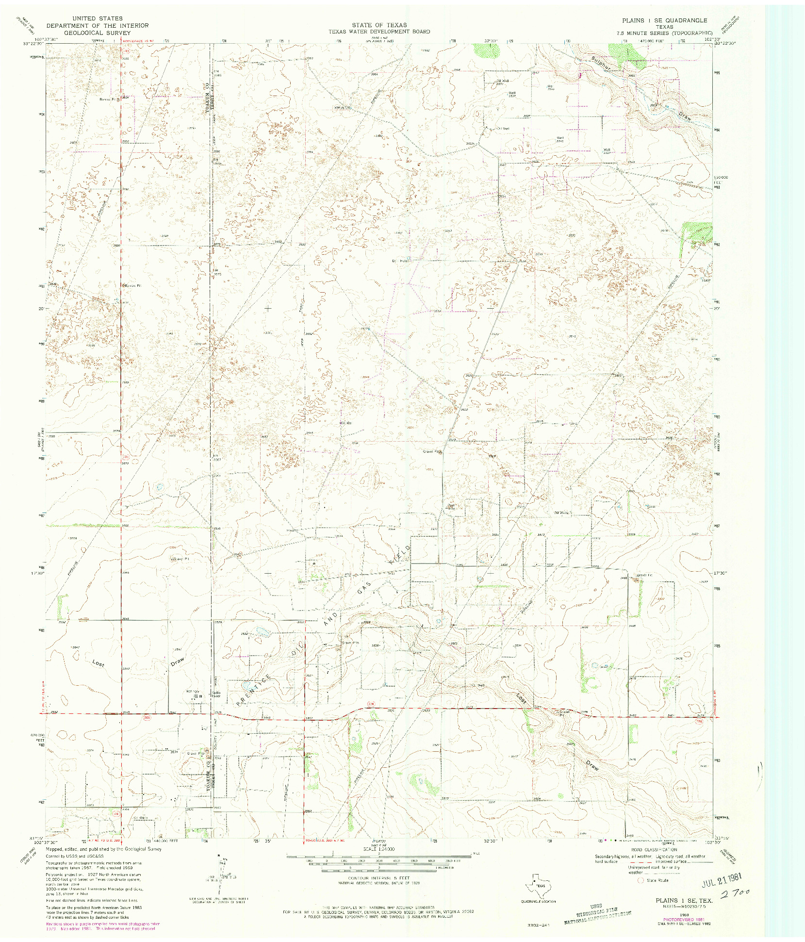 USGS 1:24000-SCALE QUADRANGLE FOR PLAINS 1 SE, TX 1969