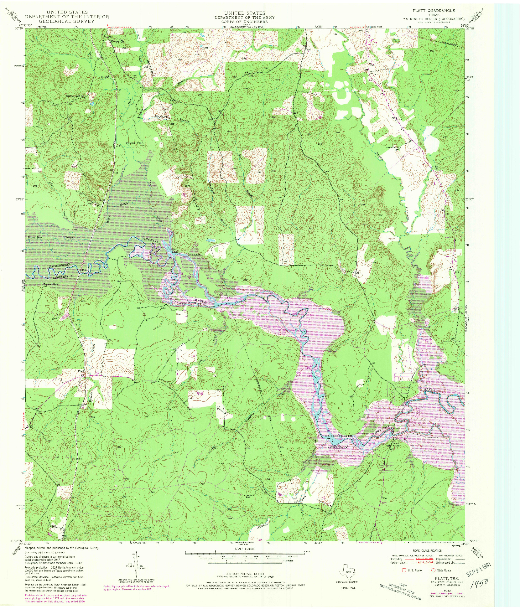 USGS 1:24000-SCALE QUADRANGLE FOR PLATT, TX 1949