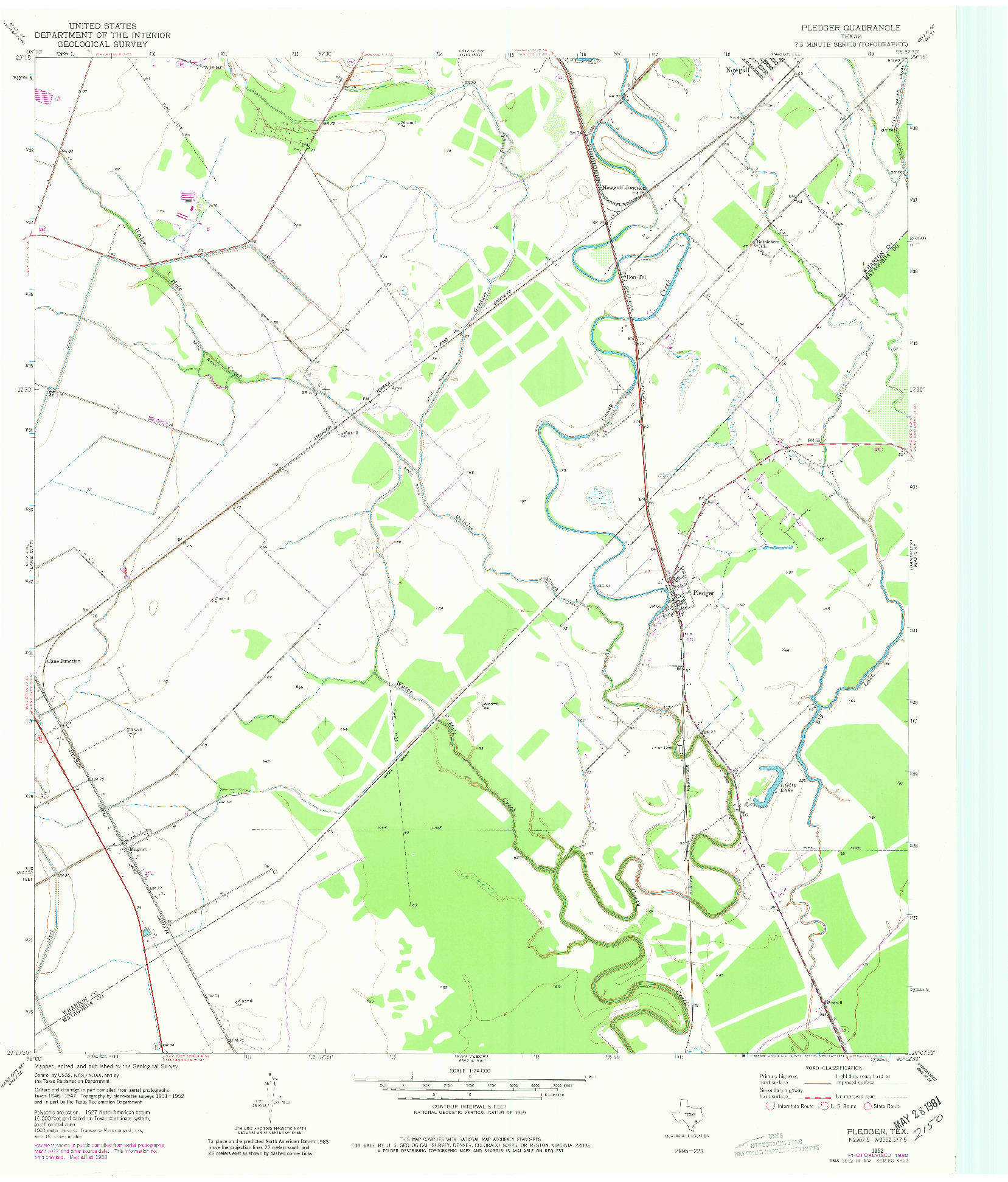 USGS 1:24000-SCALE QUADRANGLE FOR PLEDGER, TX 1952