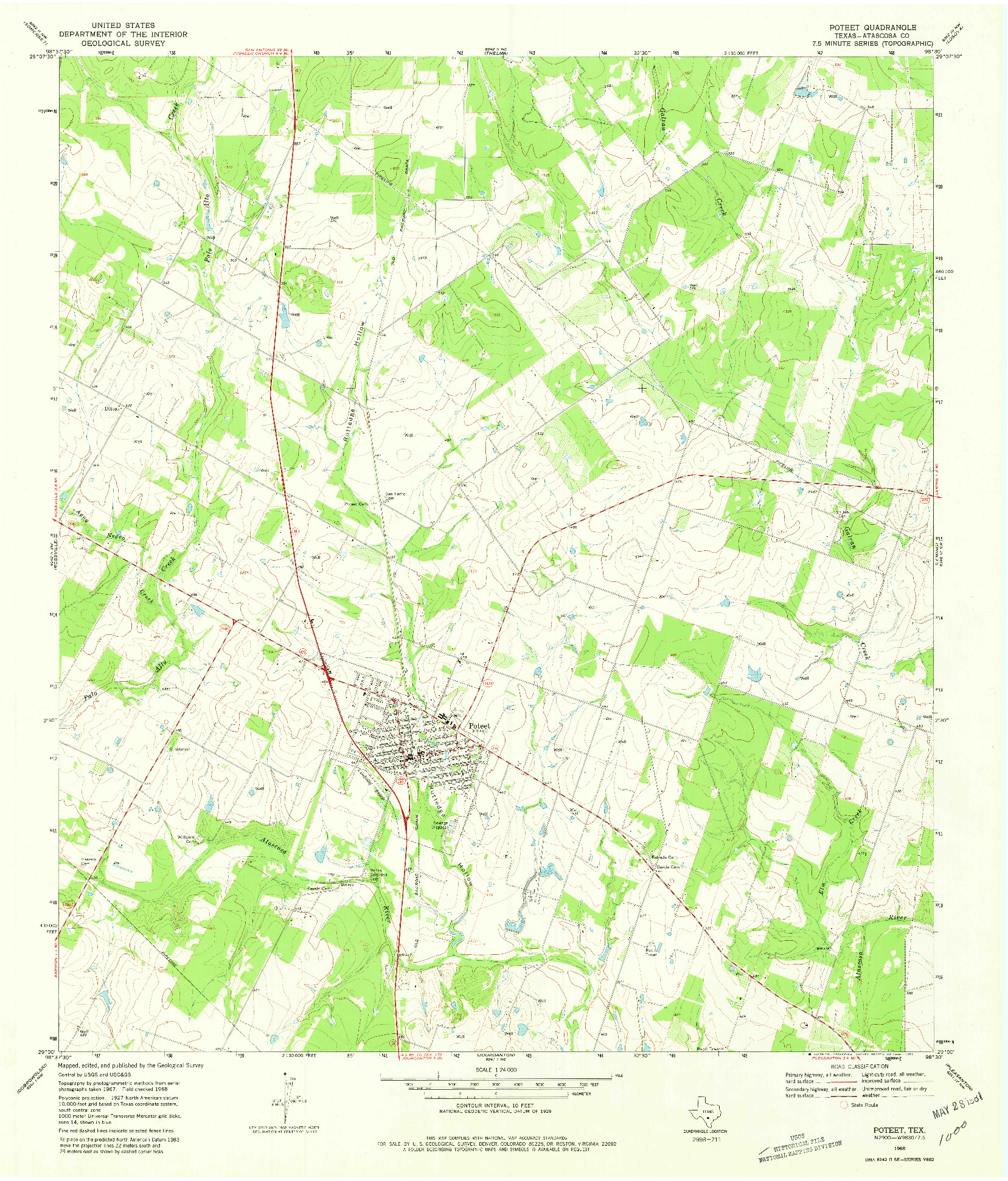 USGS 1:24000-SCALE QUADRANGLE FOR POTEET, TX 1968