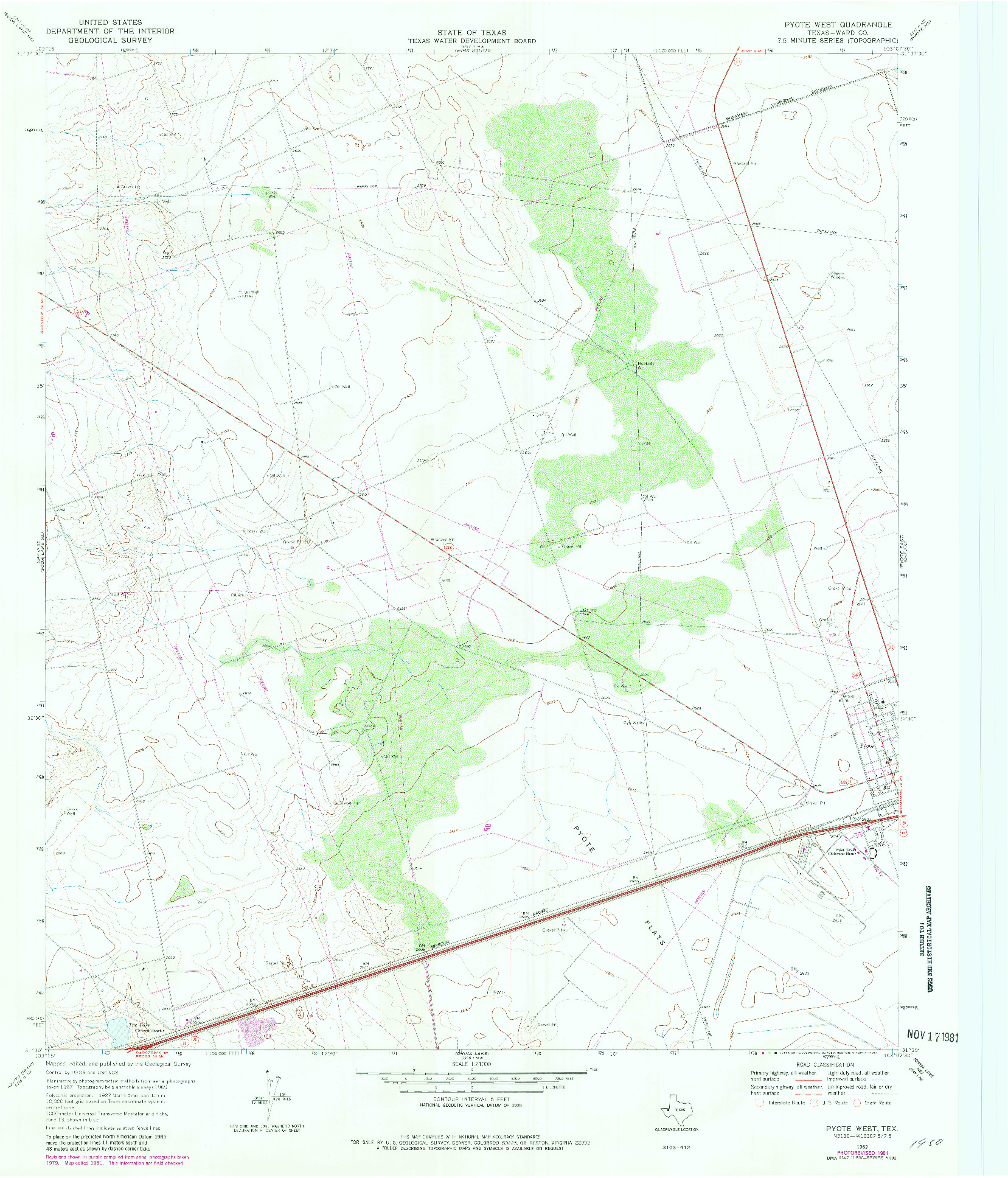 USGS 1:24000-SCALE QUADRANGLE FOR PYOTE WEST, TX 1969