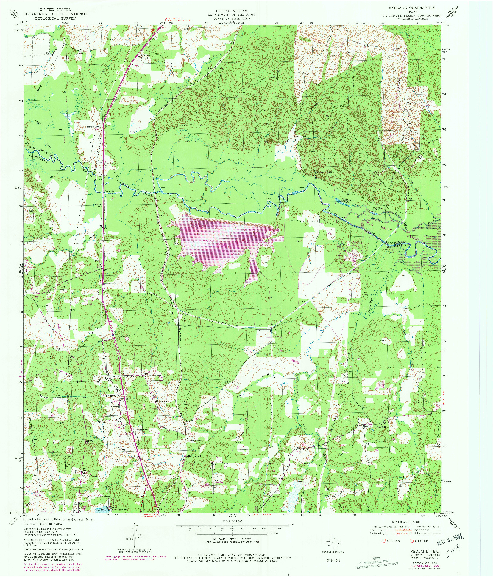 USGS 1:24000-SCALE QUADRANGLE FOR REDLAND, TX 1950