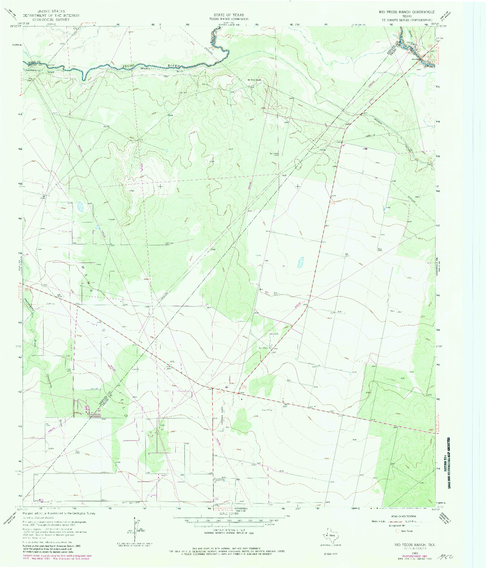 USGS 1:24000-SCALE QUADRANGLE FOR RIO PECOS RANCH, TX 1963