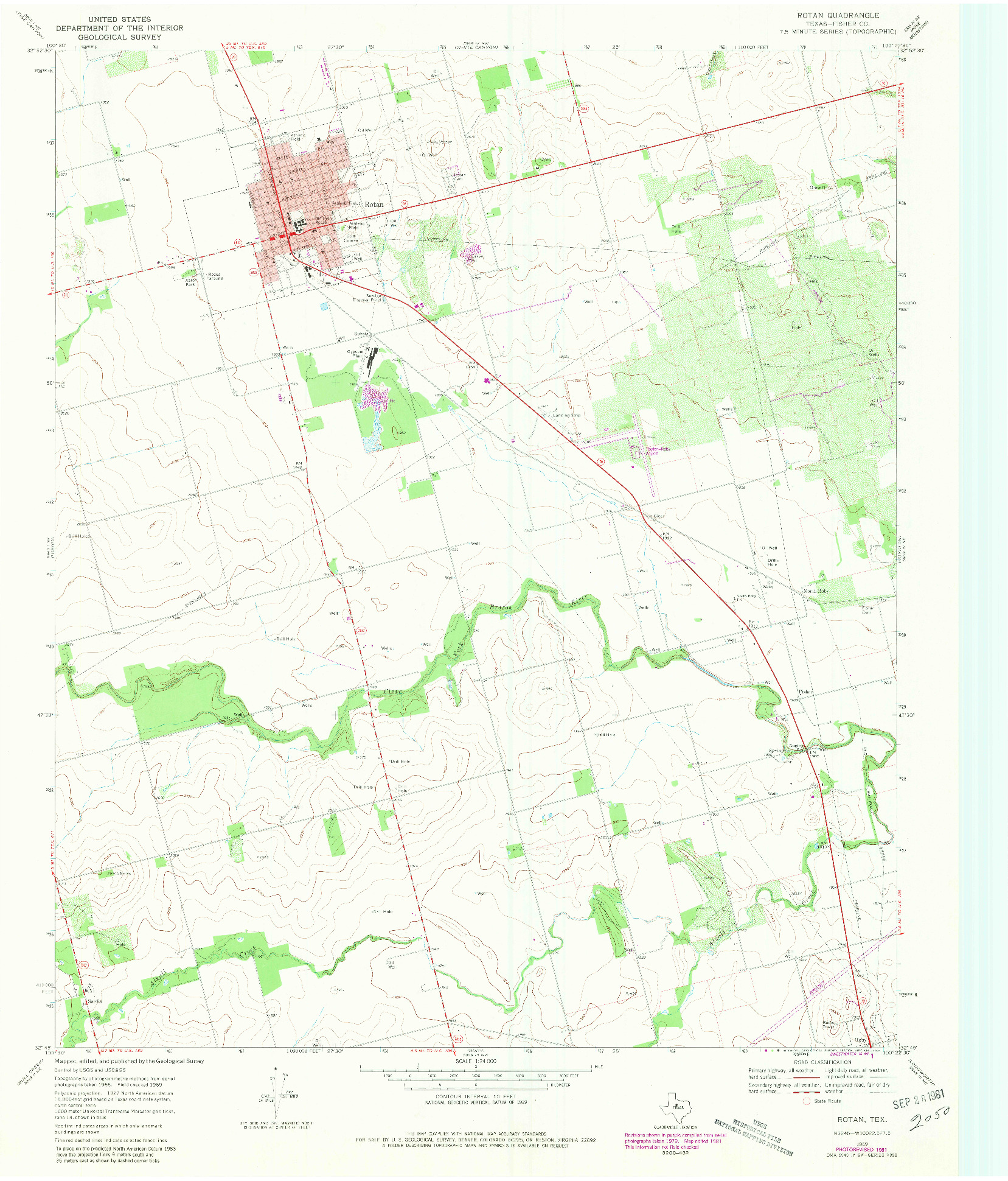 USGS 1:24000-SCALE QUADRANGLE FOR ROTAN, TX 1969