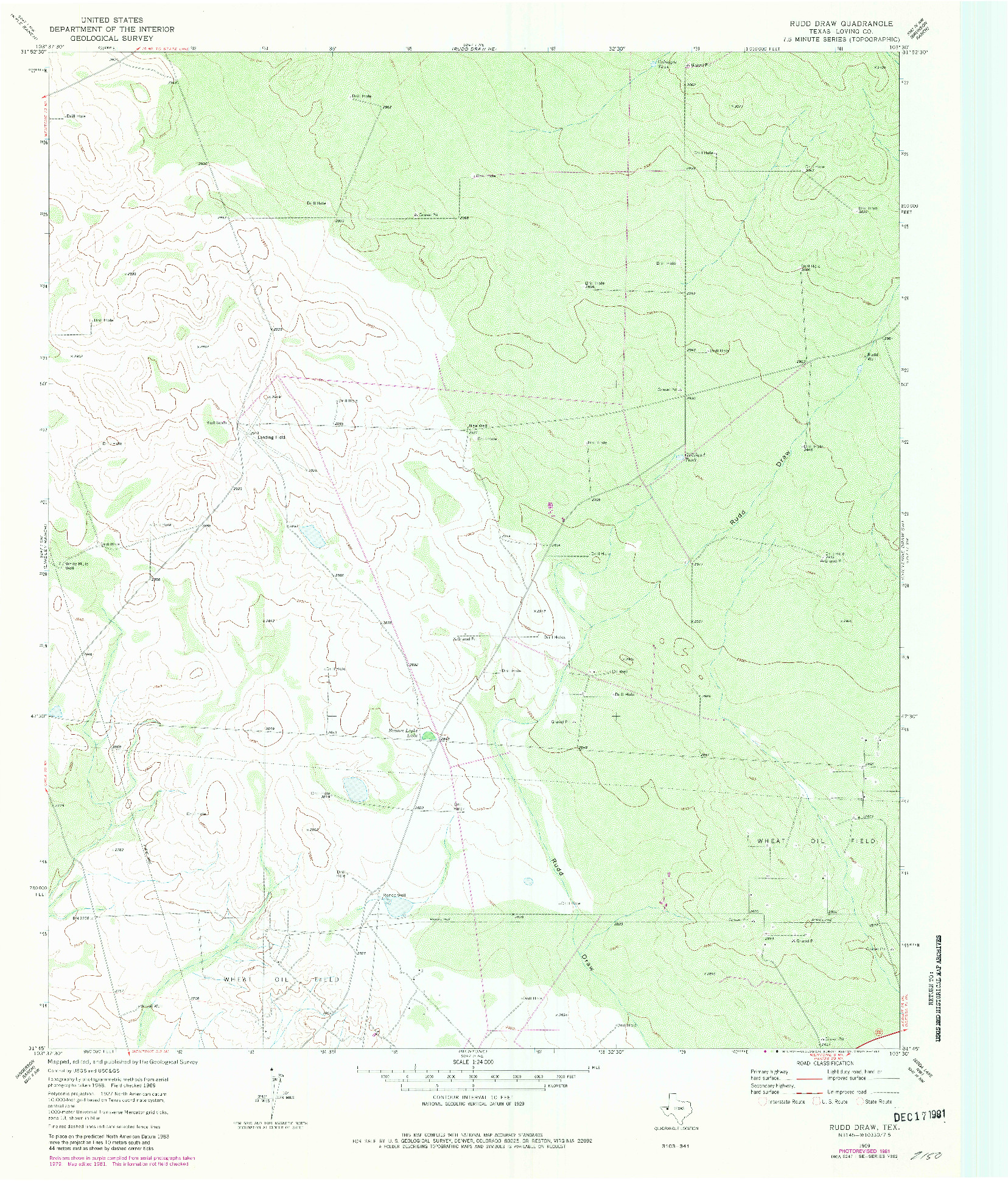 USGS 1:24000-SCALE QUADRANGLE FOR RUDD DRAW, TX 1969