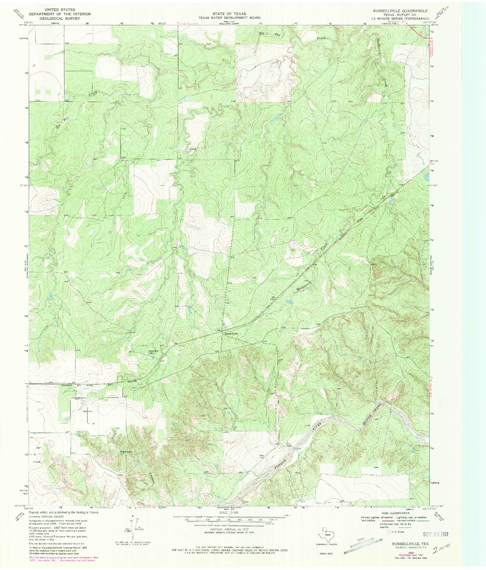 USGS 1:24000-SCALE QUADRANGLE FOR RUSSELLVILLE, TX 1968