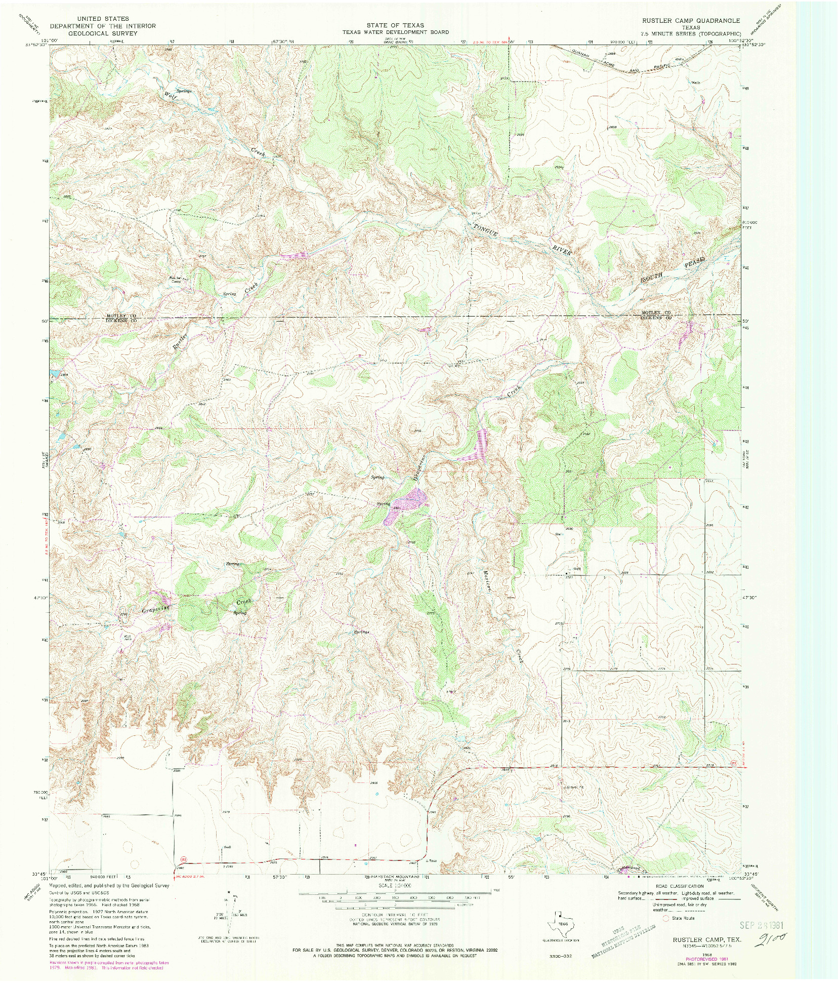 USGS 1:24000-SCALE QUADRANGLE FOR RUSTLER CAMP, TX 1968