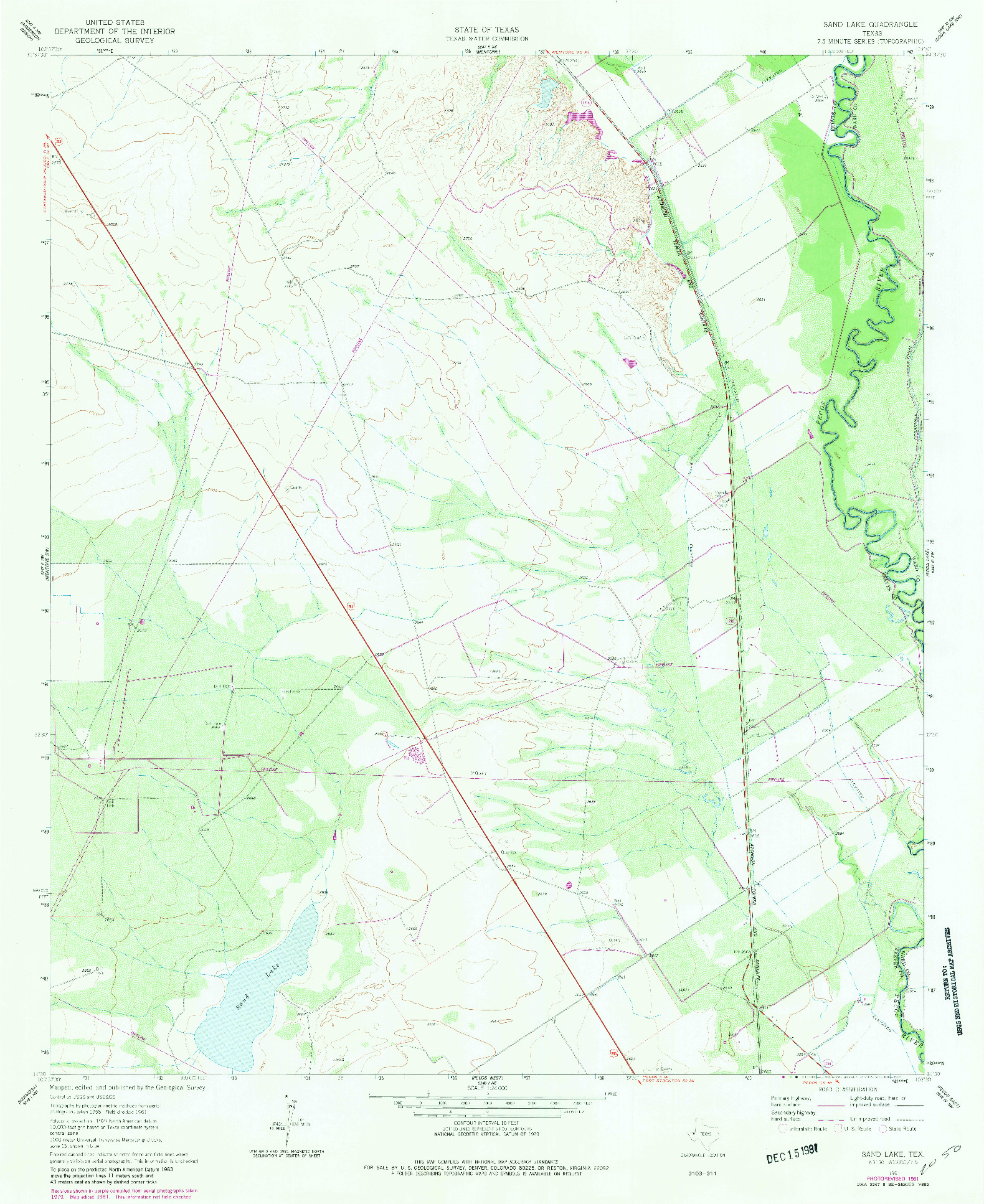 USGS 1:24000-SCALE QUADRANGLE FOR SAND LAKE, TX 1961