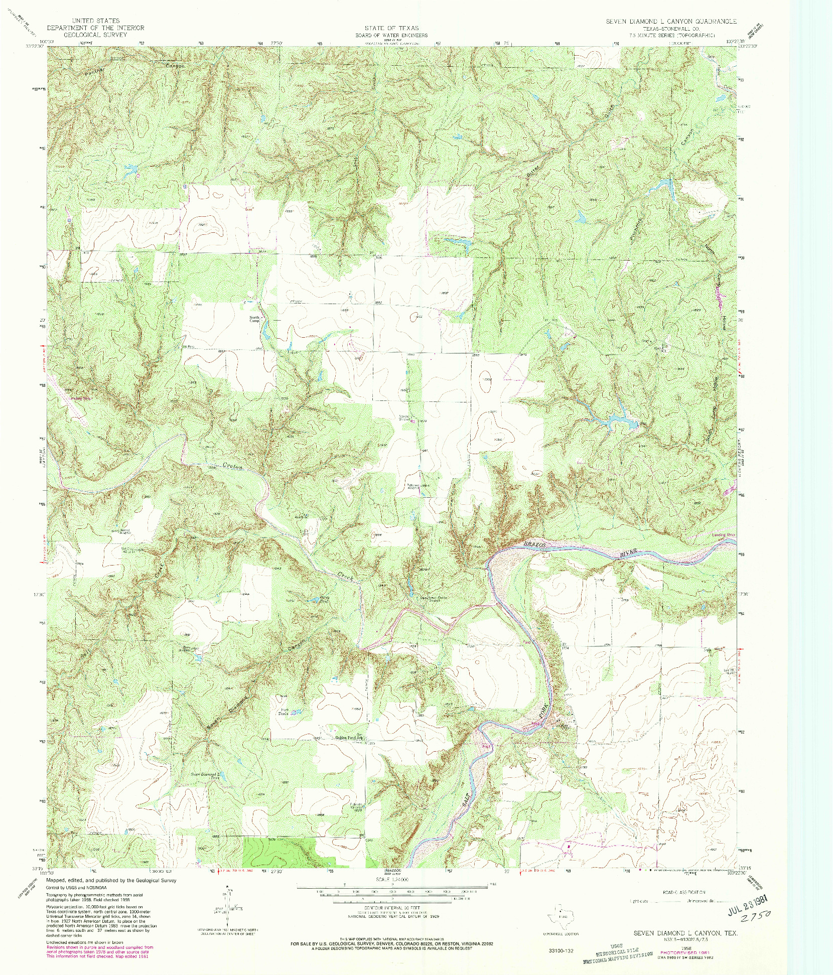 USGS 1:24000-SCALE QUADRANGLE FOR SEVEN DIAMOND L CANYON, TX 1958