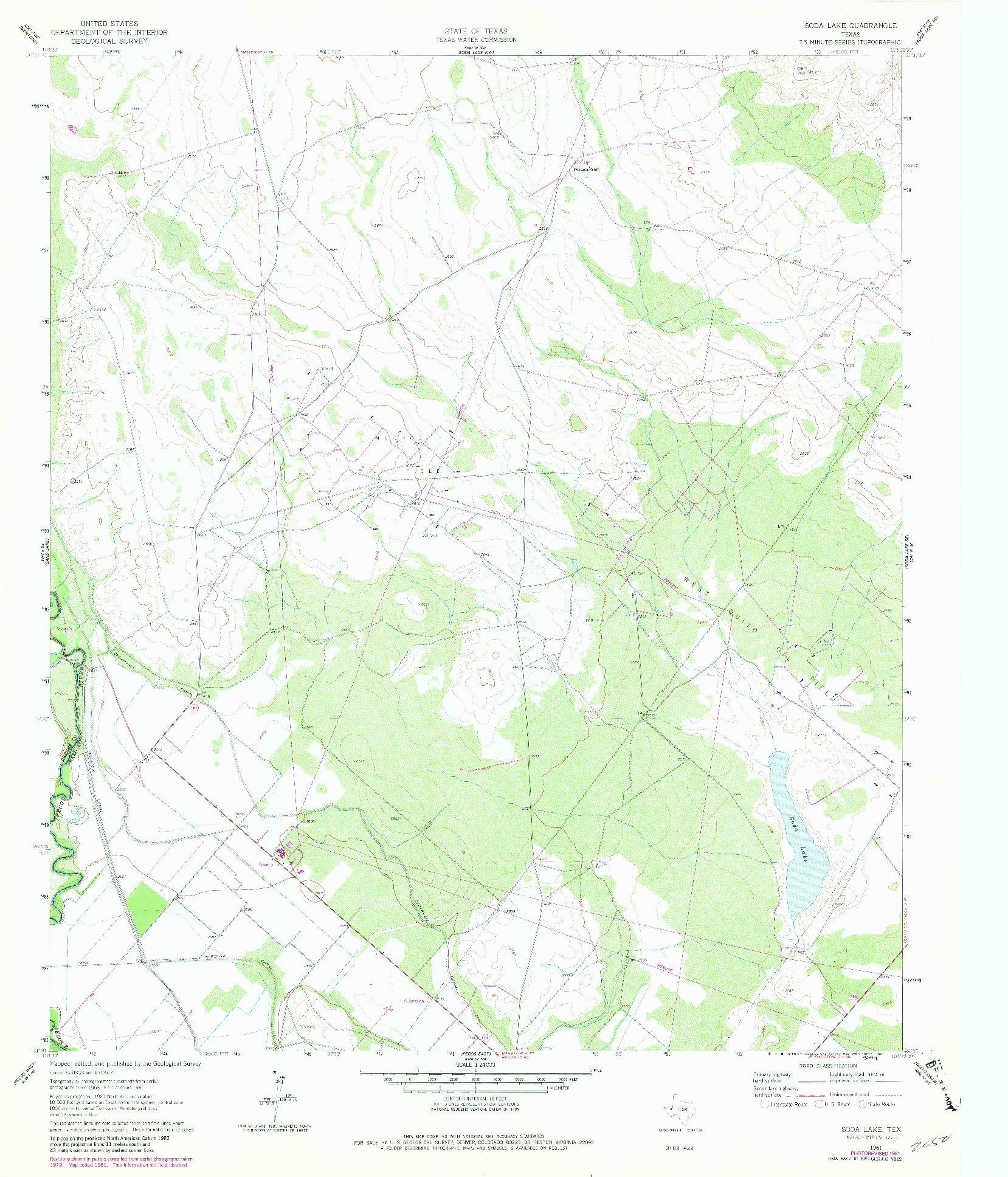 USGS 1:24000-SCALE QUADRANGLE FOR SODA LAKE, TX 1961