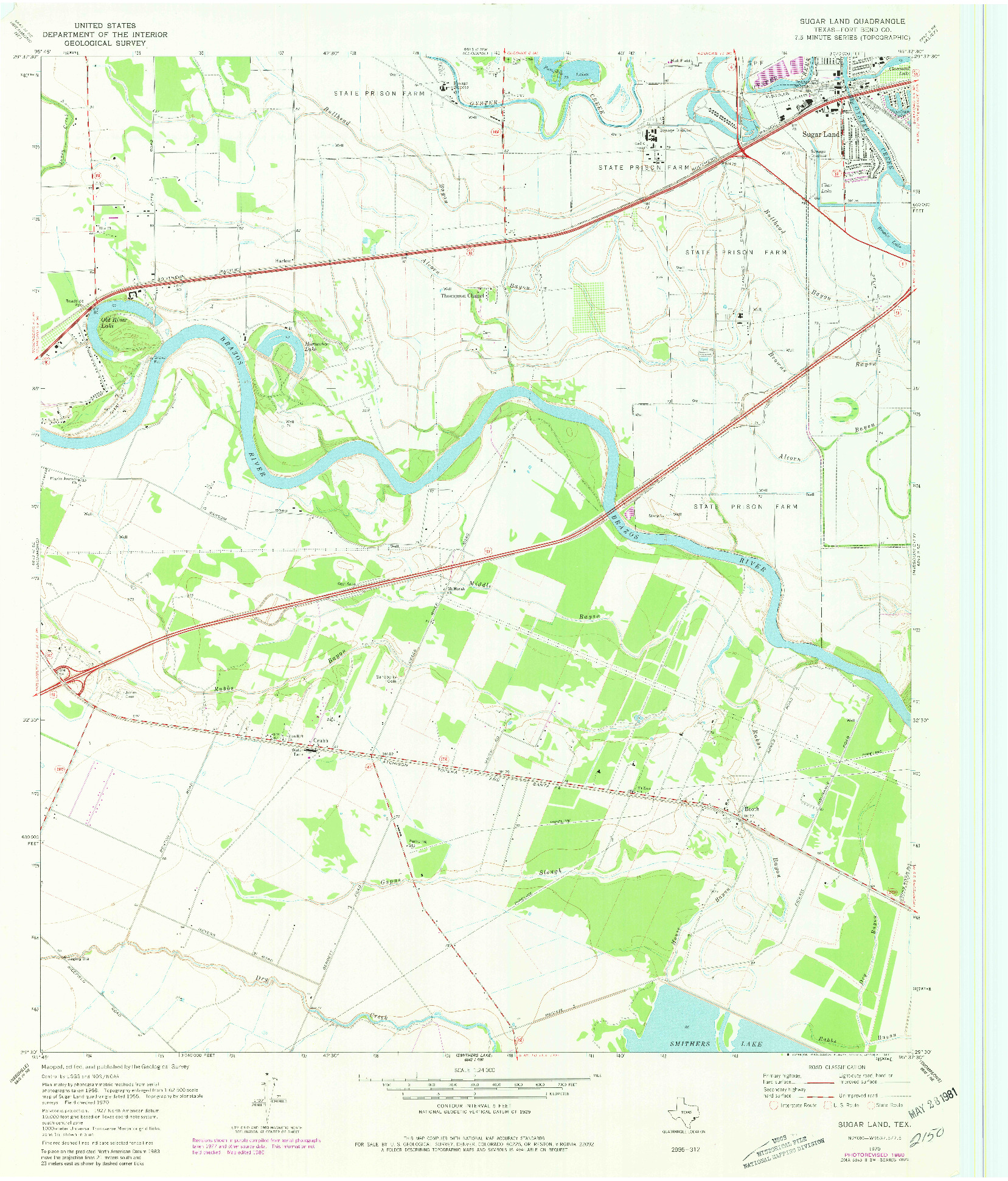 USGS 1:24000-SCALE QUADRANGLE FOR SUGAR LAND, TX 1970