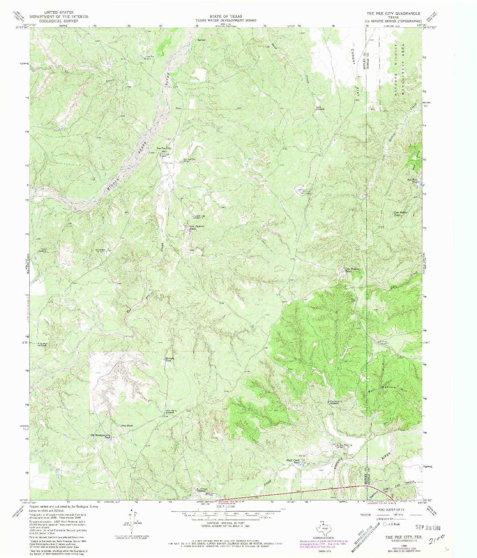 USGS 1:24000-SCALE QUADRANGLE FOR TEE PEE CITY, TX 1966