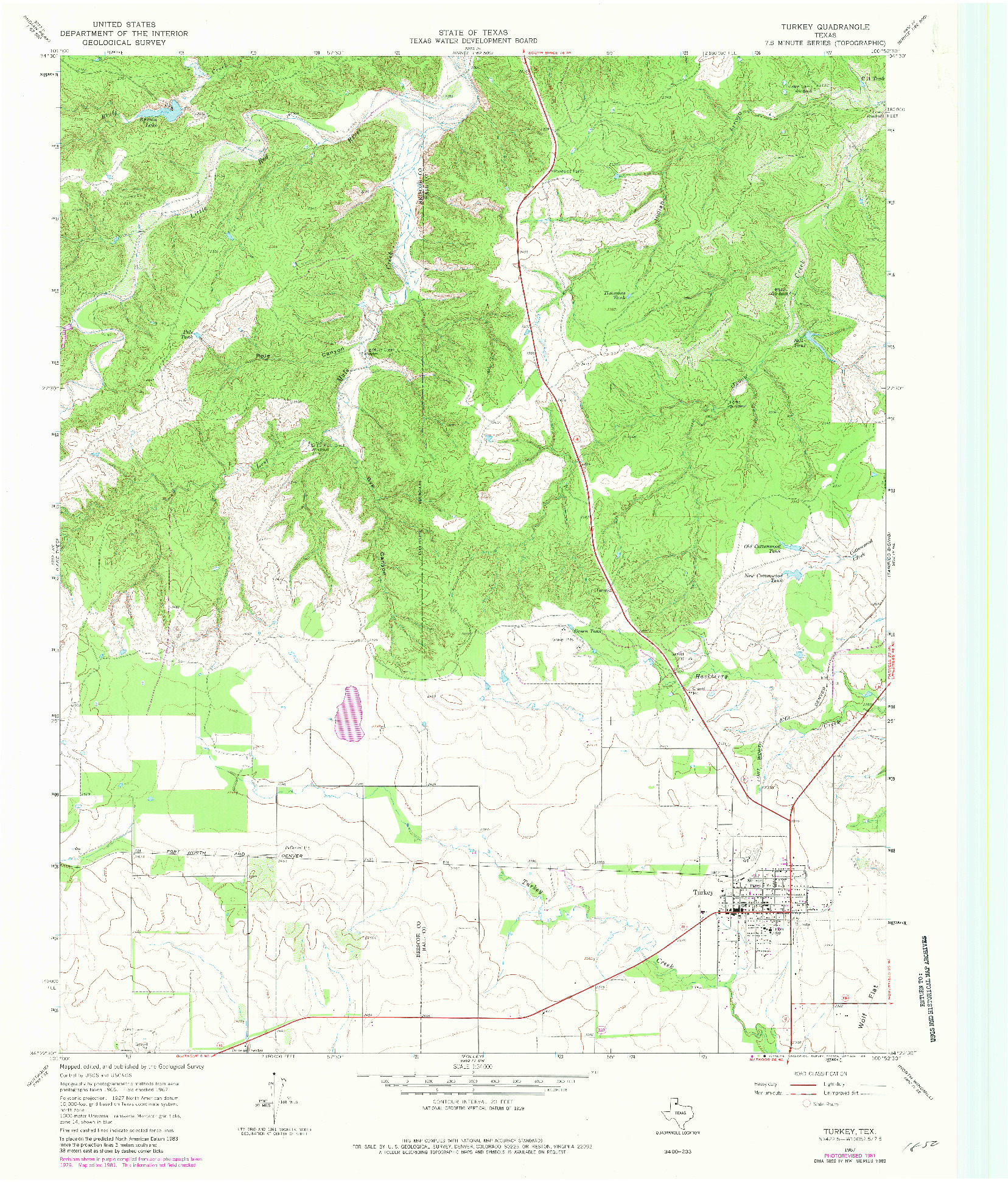 USGS 1:24000-SCALE QUADRANGLE FOR TURKEY, TX 1967