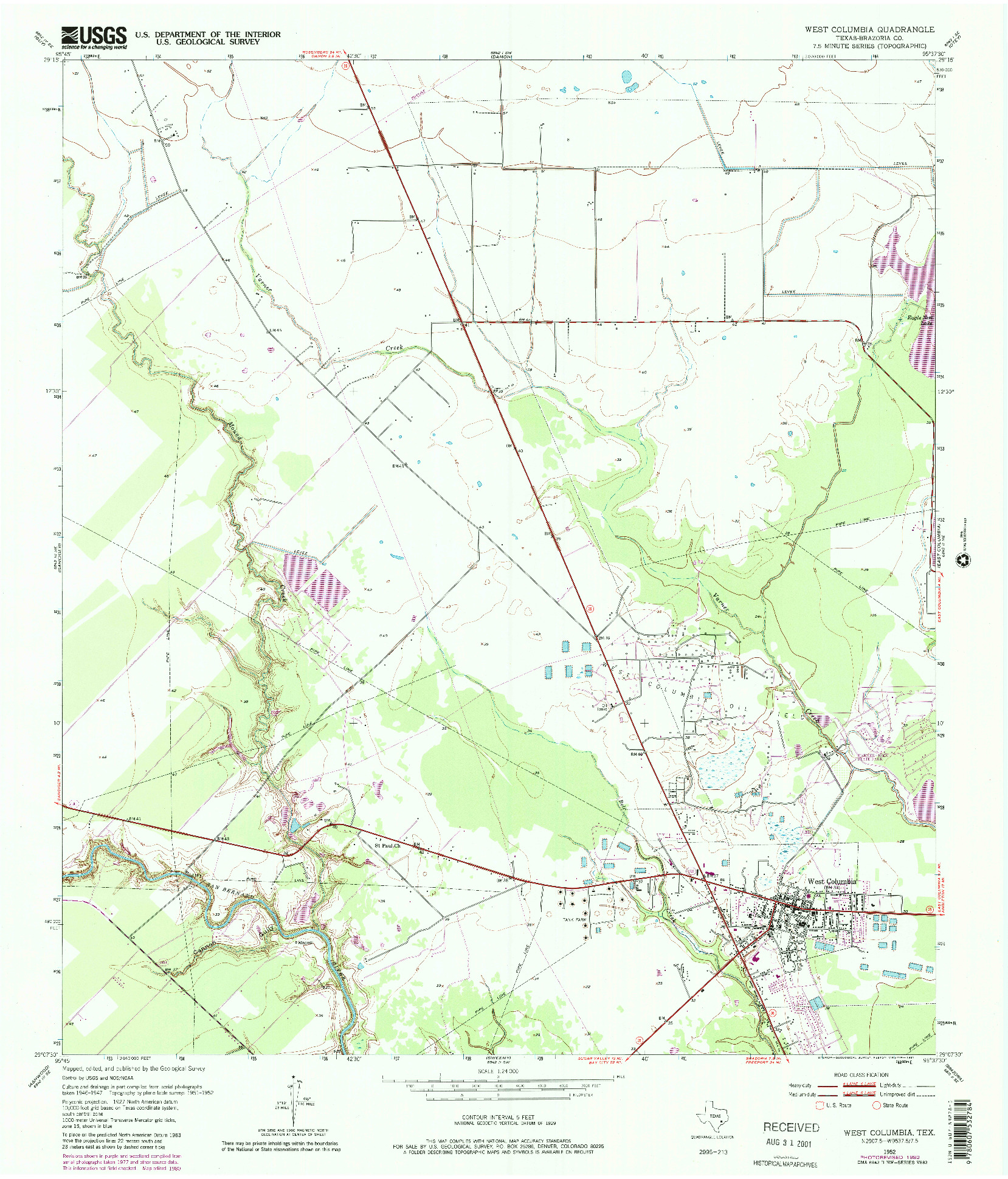 USGS 1:24000-SCALE QUADRANGLE FOR WEST COLUMBIA, TX 1952