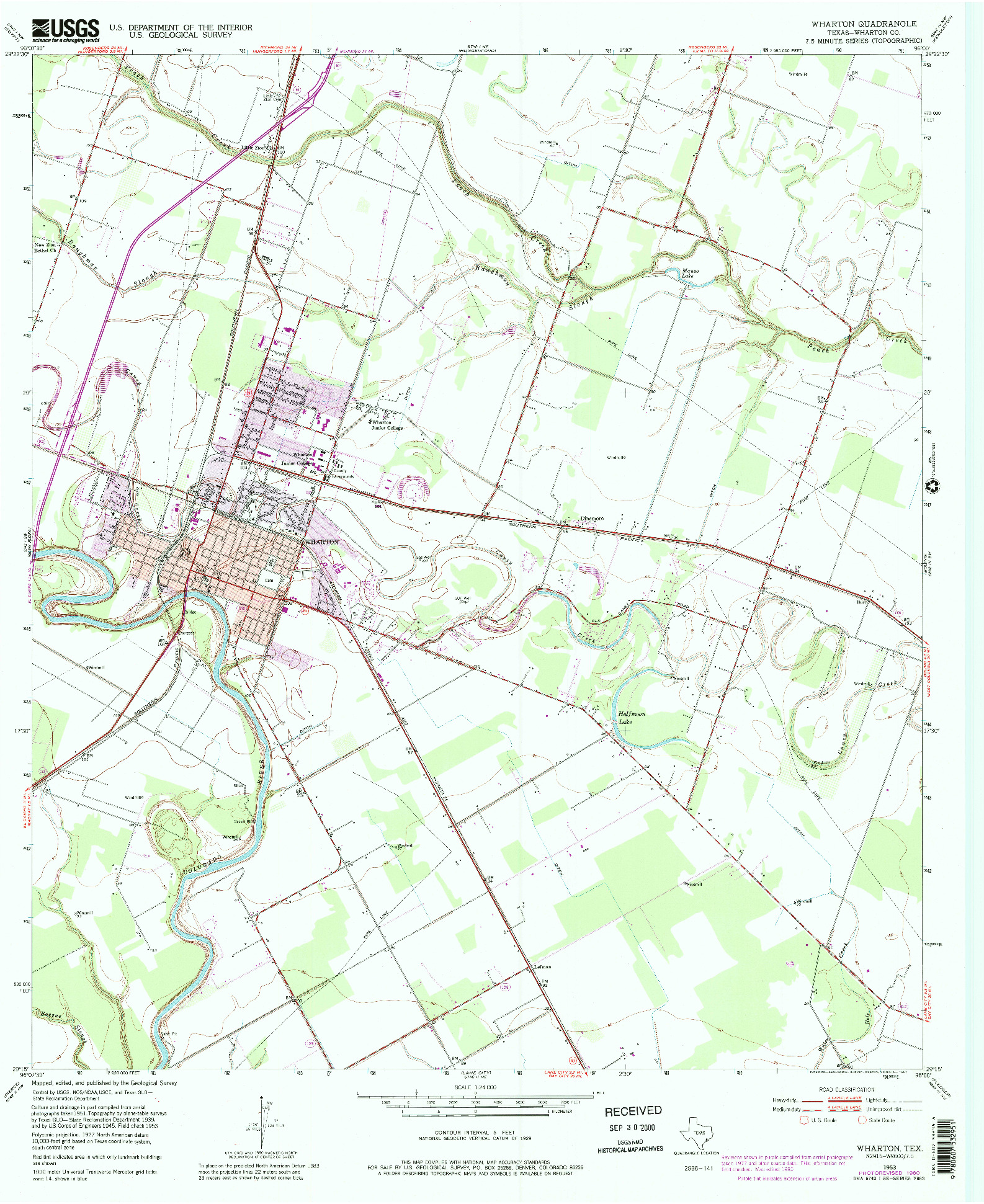 USGS 1:24000-SCALE QUADRANGLE FOR WHARTON, TX 1953