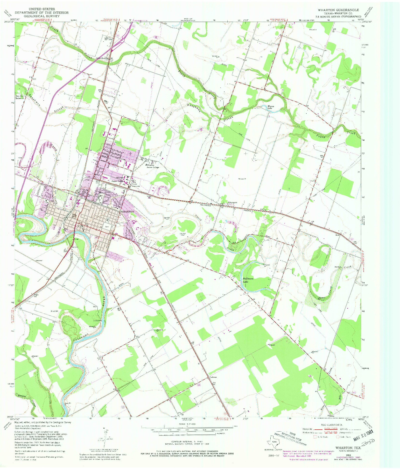 USGS 1:24000-SCALE QUADRANGLE FOR WHARTON, TX 1953