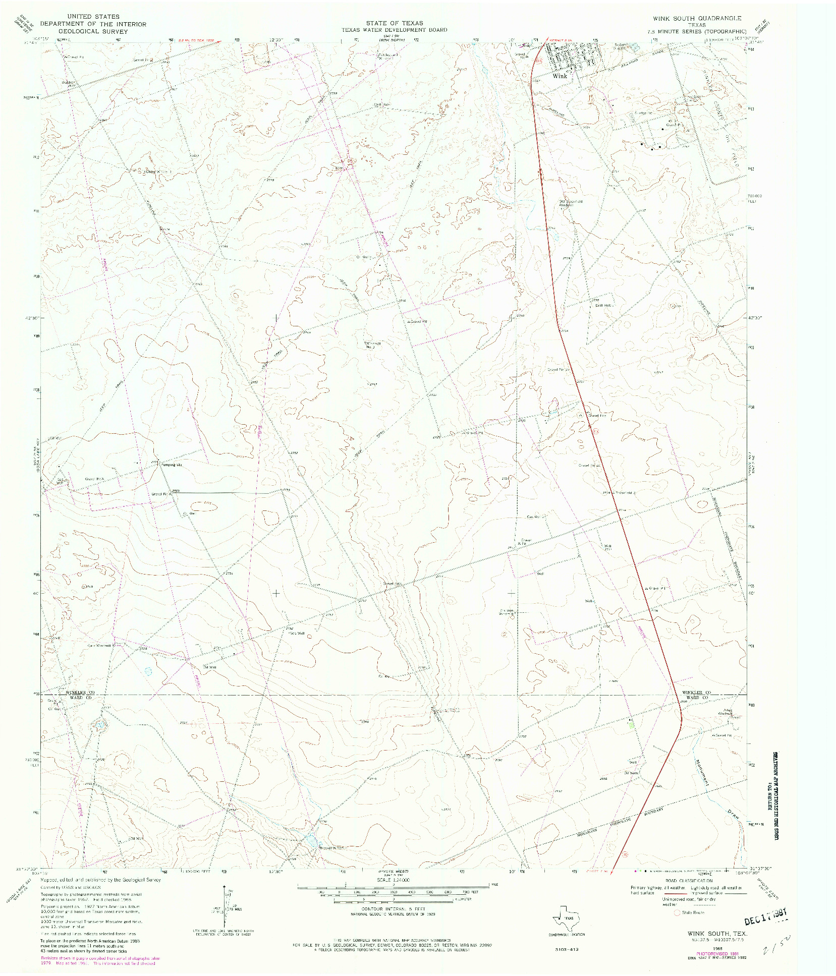 USGS 1:24000-SCALE QUADRANGLE FOR WINK SOUTH, TX 1968