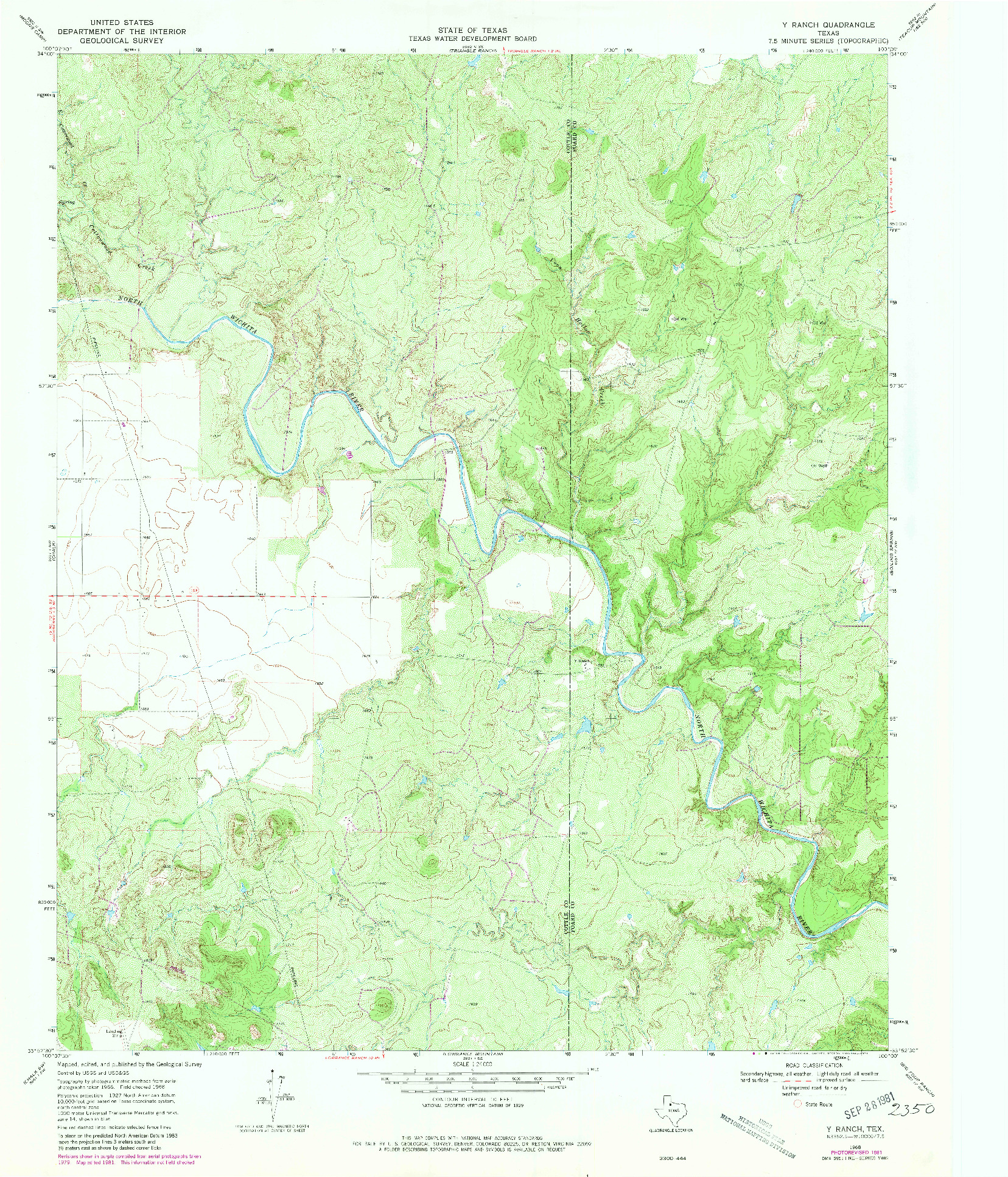 USGS 1:24000-SCALE QUADRANGLE FOR Y RANCH, TX 1968