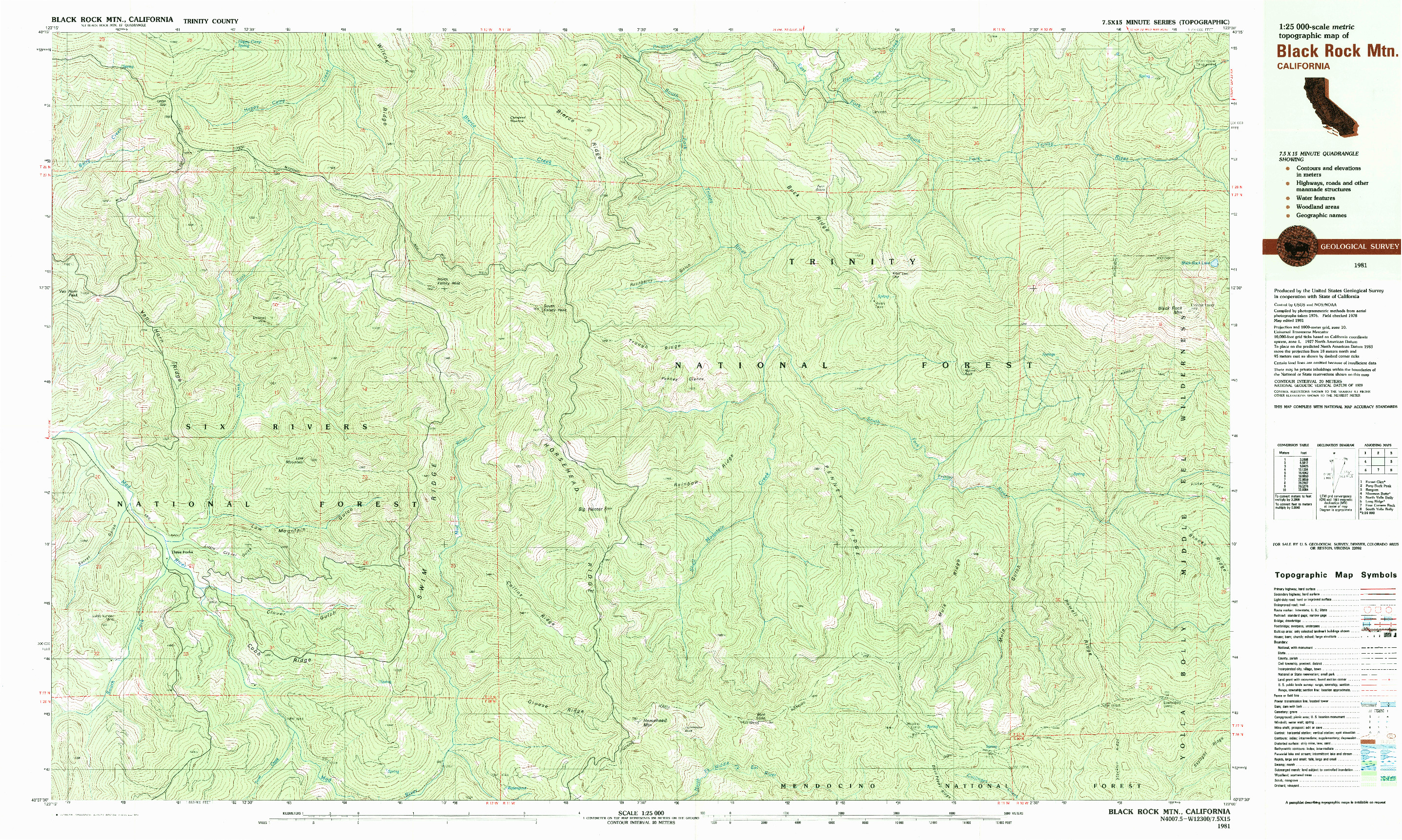 USGS 1:25000-SCALE QUADRANGLE FOR BLACK ROCK MTN, CA 1981