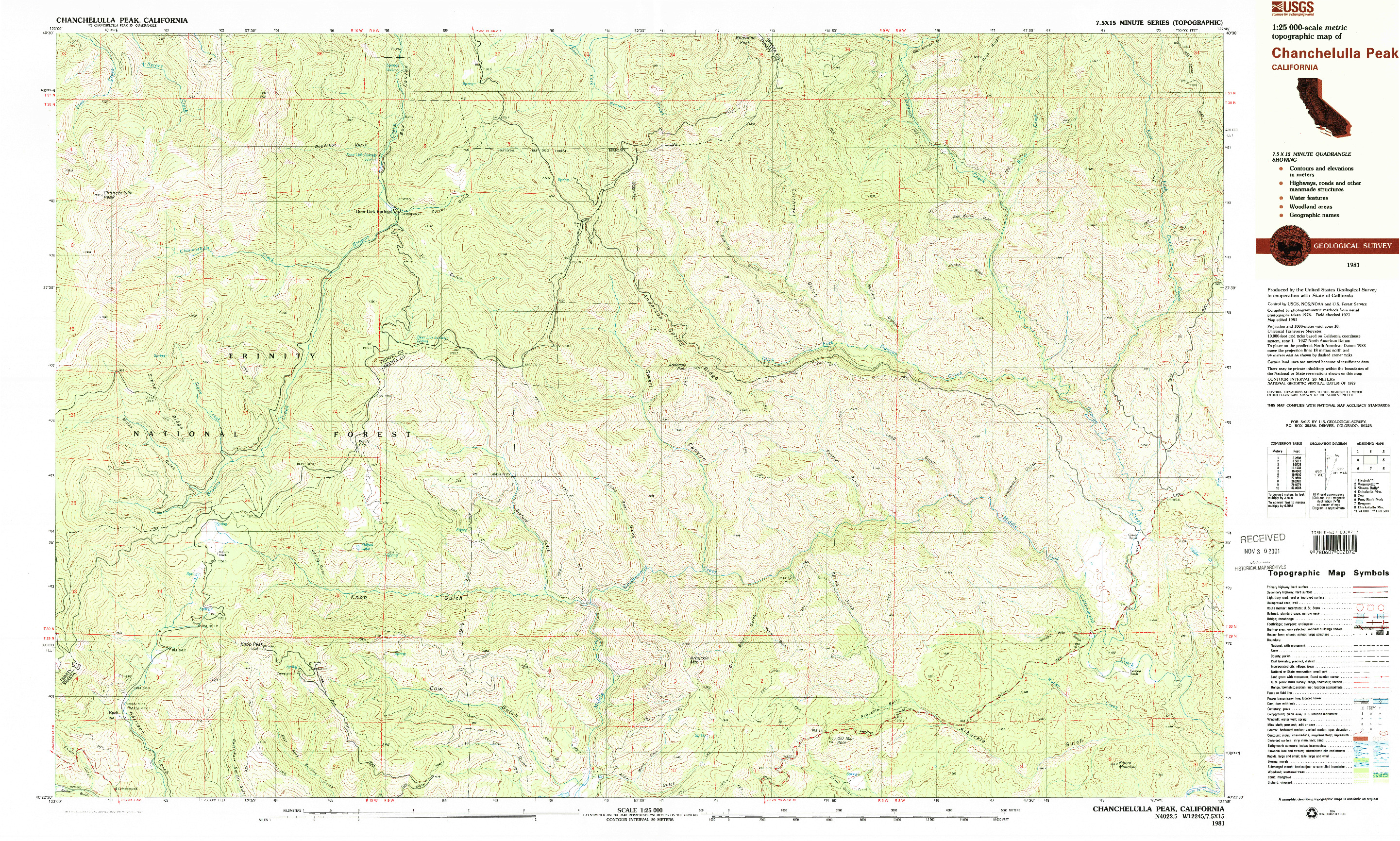 USGS 1:25000-SCALE QUADRANGLE FOR CHANCHELULLA PEAK, CA 1981